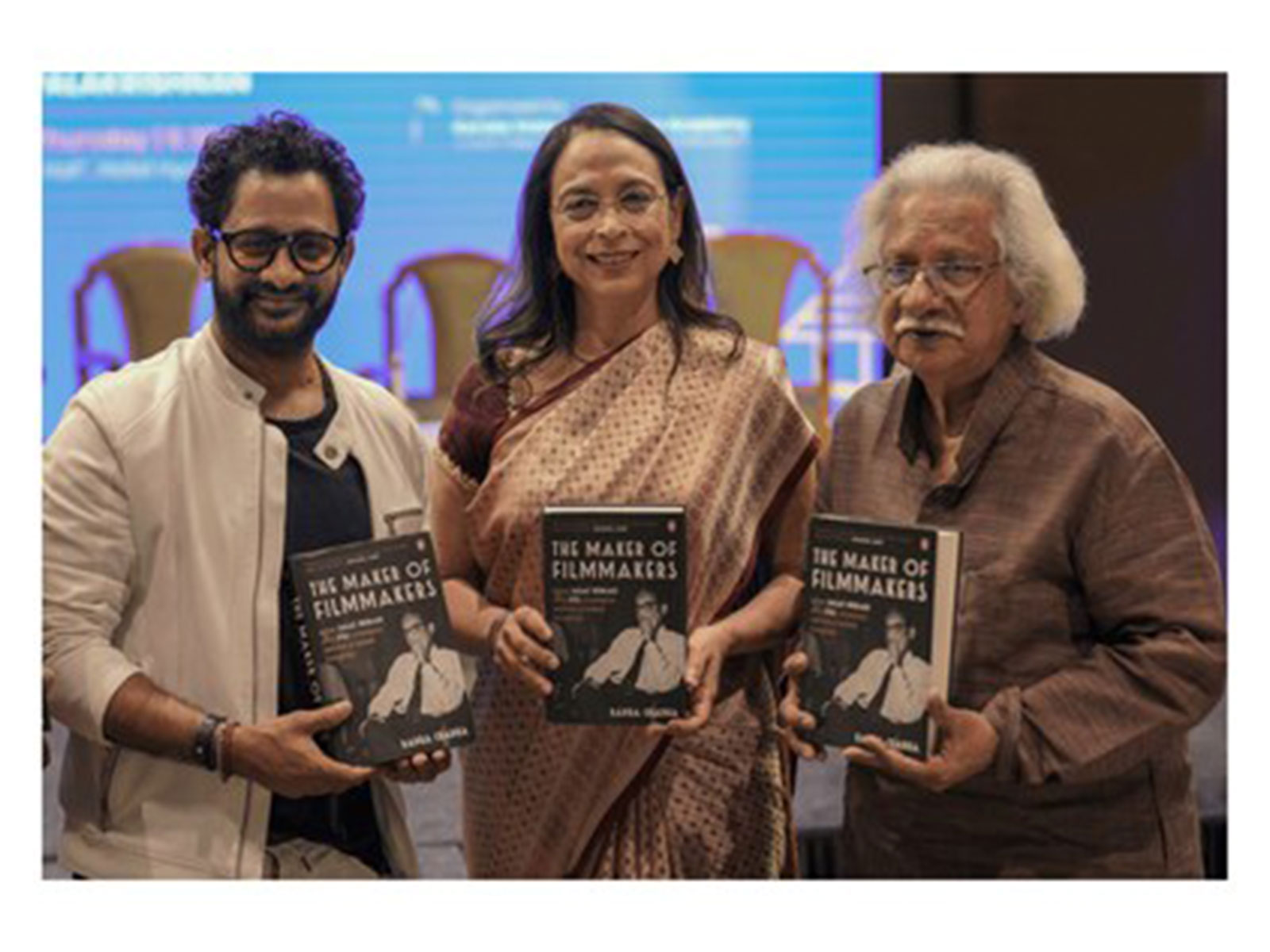 Resul Pookutty (Left) and Adoor Gopalakrishnan (Right) Unveil Radha Chadha's Book 'The Maker of Filmmakers' at the International Film Festival of Kerala