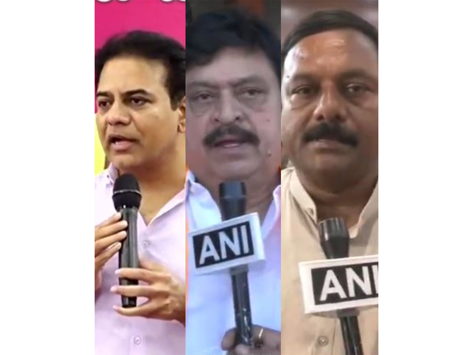 BRS Working President KT Rama Rao, Telangana BJP President N Ramchander Rao and  BJP leader Alleti Maheshwar Reddy (Photo/ANI)