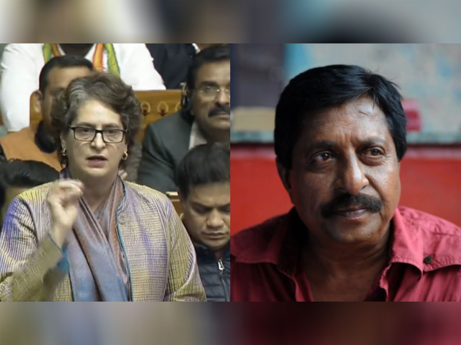 Priyanka Gandhi (L), Sreenivasan (R) (File Photo/ANI, X/@priyankagandhi)