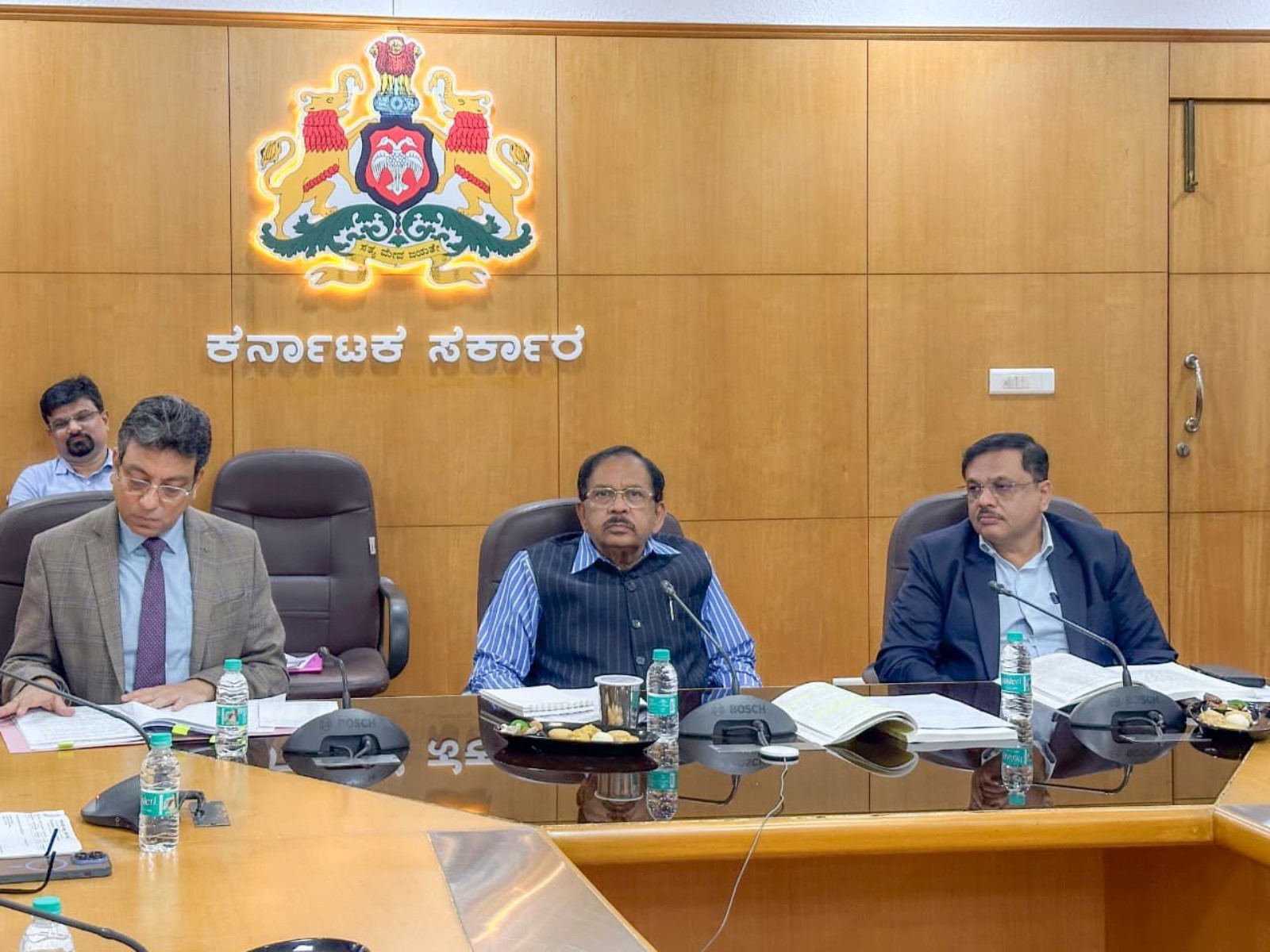 Karnataka Home Minister G Parameshwara holds a meeting with officials. (Photo/ANI)