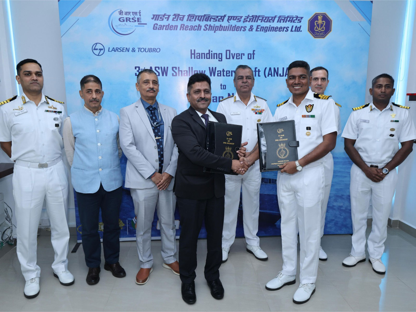GRSE delivers anti-submarine warfare SWC 'Anjadip' to Navy  (Photo/ANI)