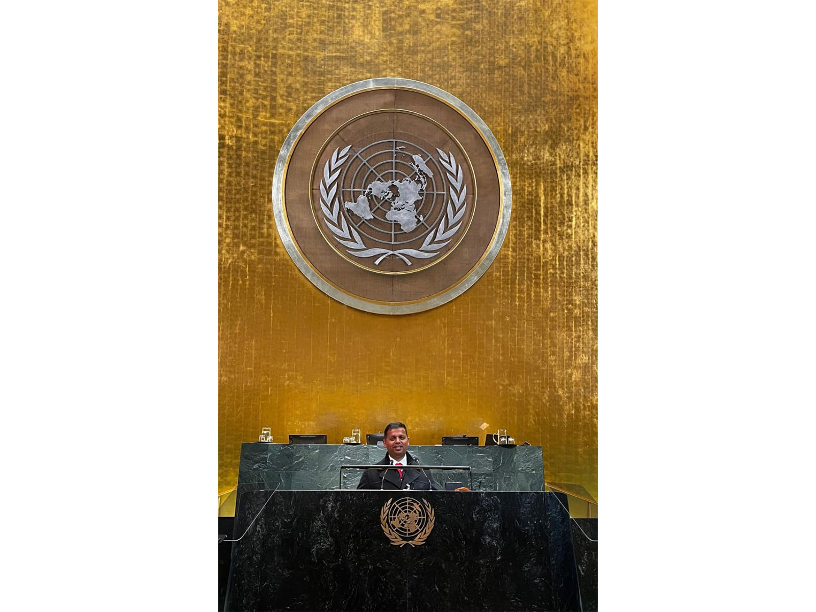 Vineet Kumar, founder, CyberPeace addresses global leaders at UN (Photo/CyberPeace)