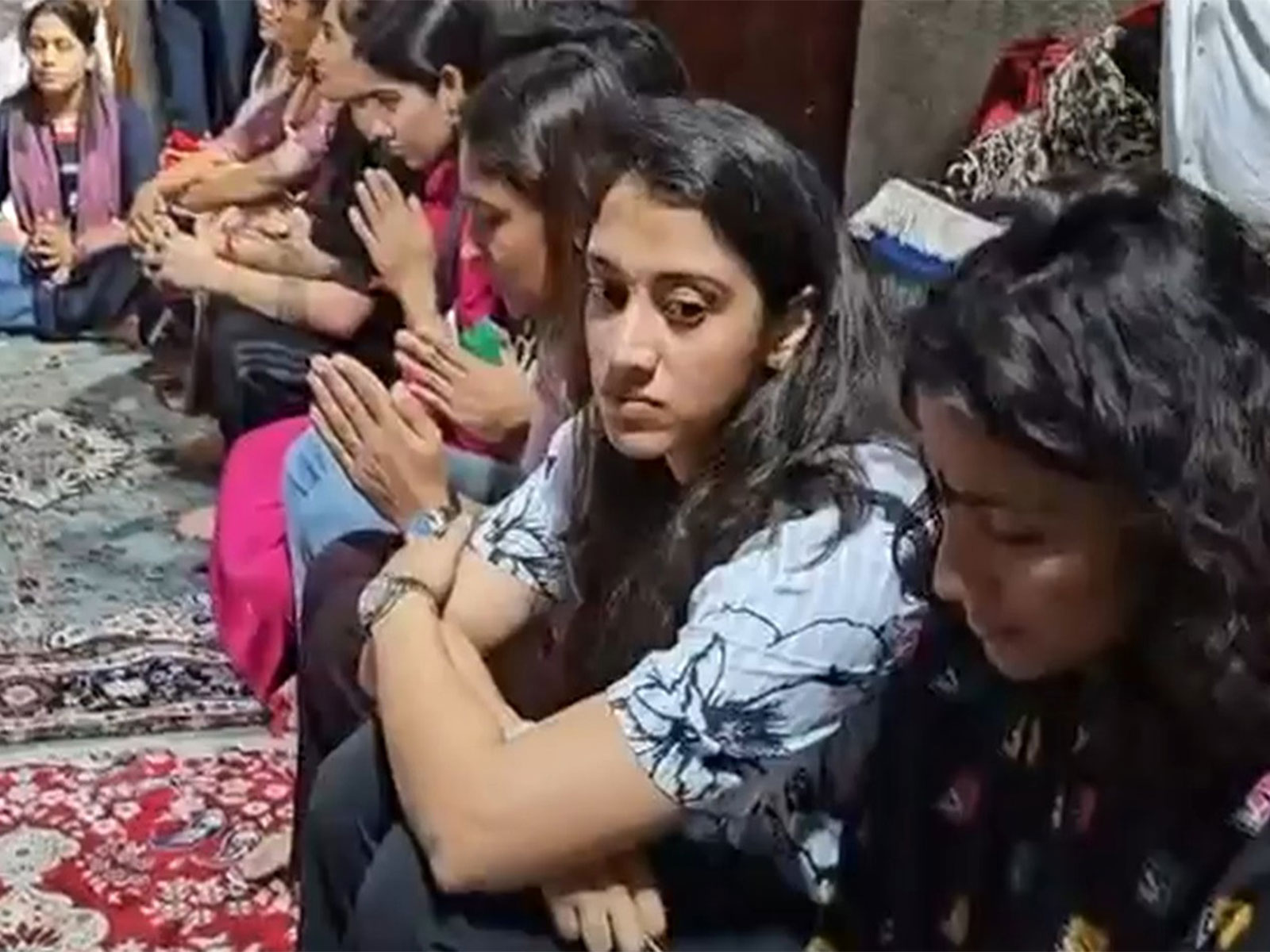 India women's cricket team at the Sri Varaha Lakshmi Narasimha Swamy temple (Photo: ANI)