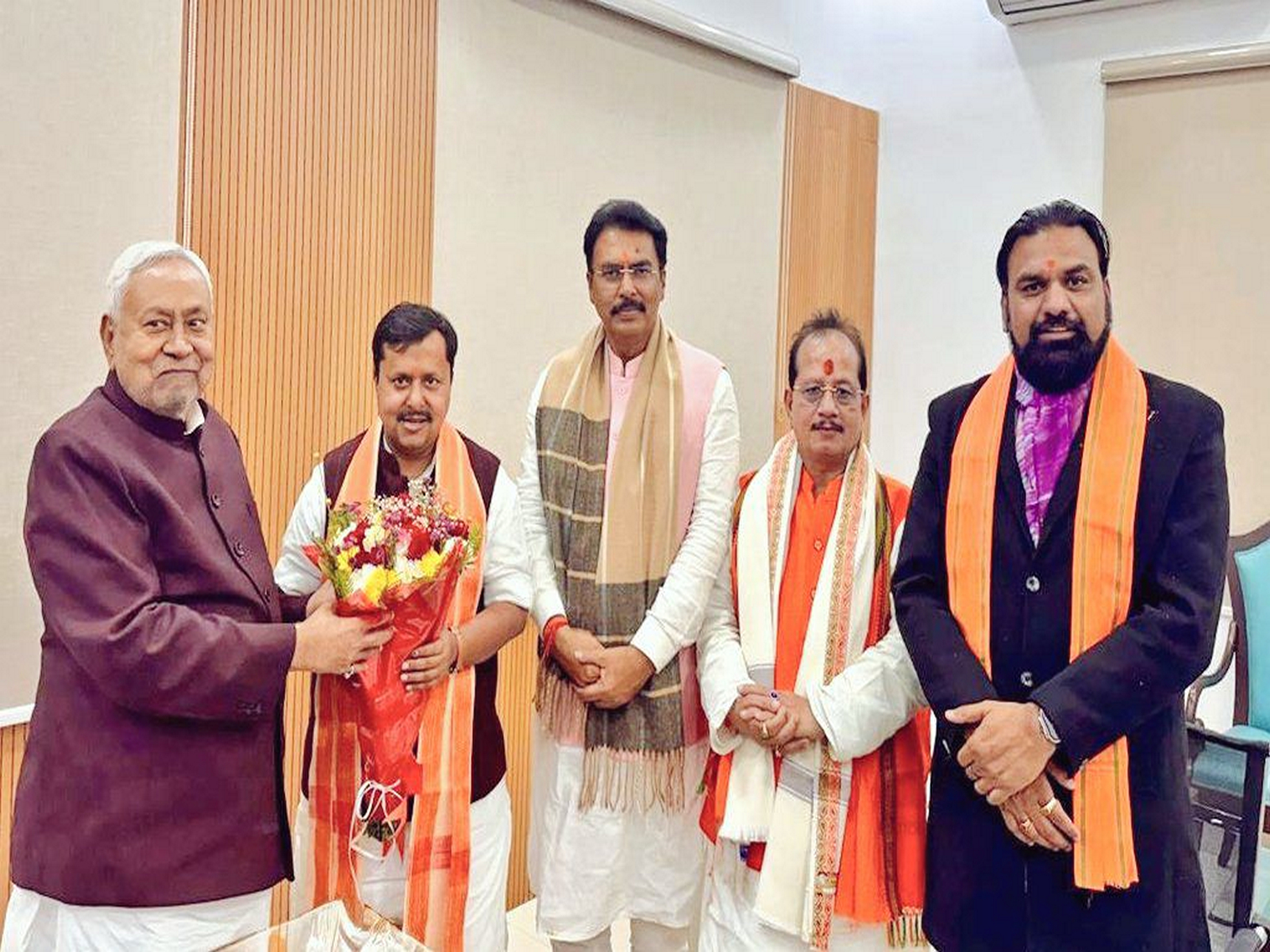 Bihar CM Nitish Kumar; BJP National Working President Nitin Nabin; Bihar Deputy CMs Vijay Kumar Sinha and Samrat Choudhary; Bihar BJP President Sanjay Saraogi (Photo: Facebook/Nitin Nabin)