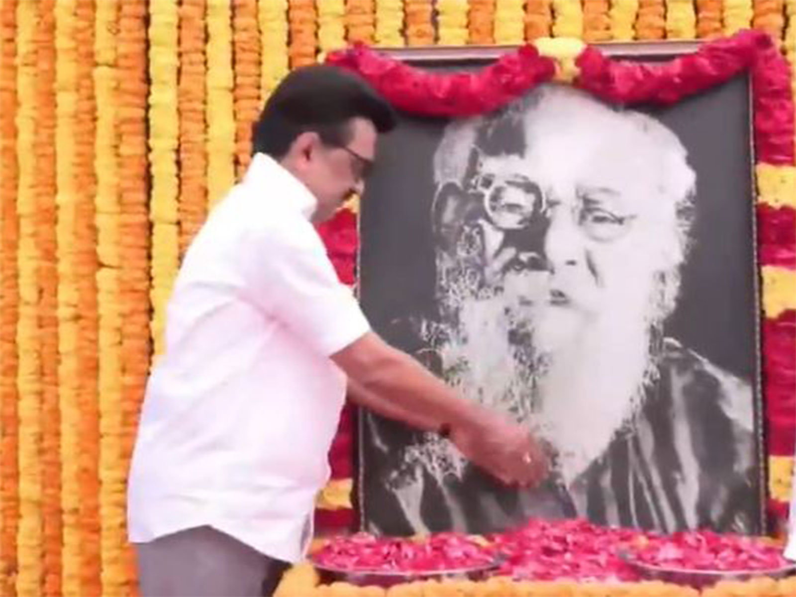 Tamil Nadu Chief Minister MK Stalin paid tribute to social reformer Periyar E V Ramasamy (Photo/ANI)