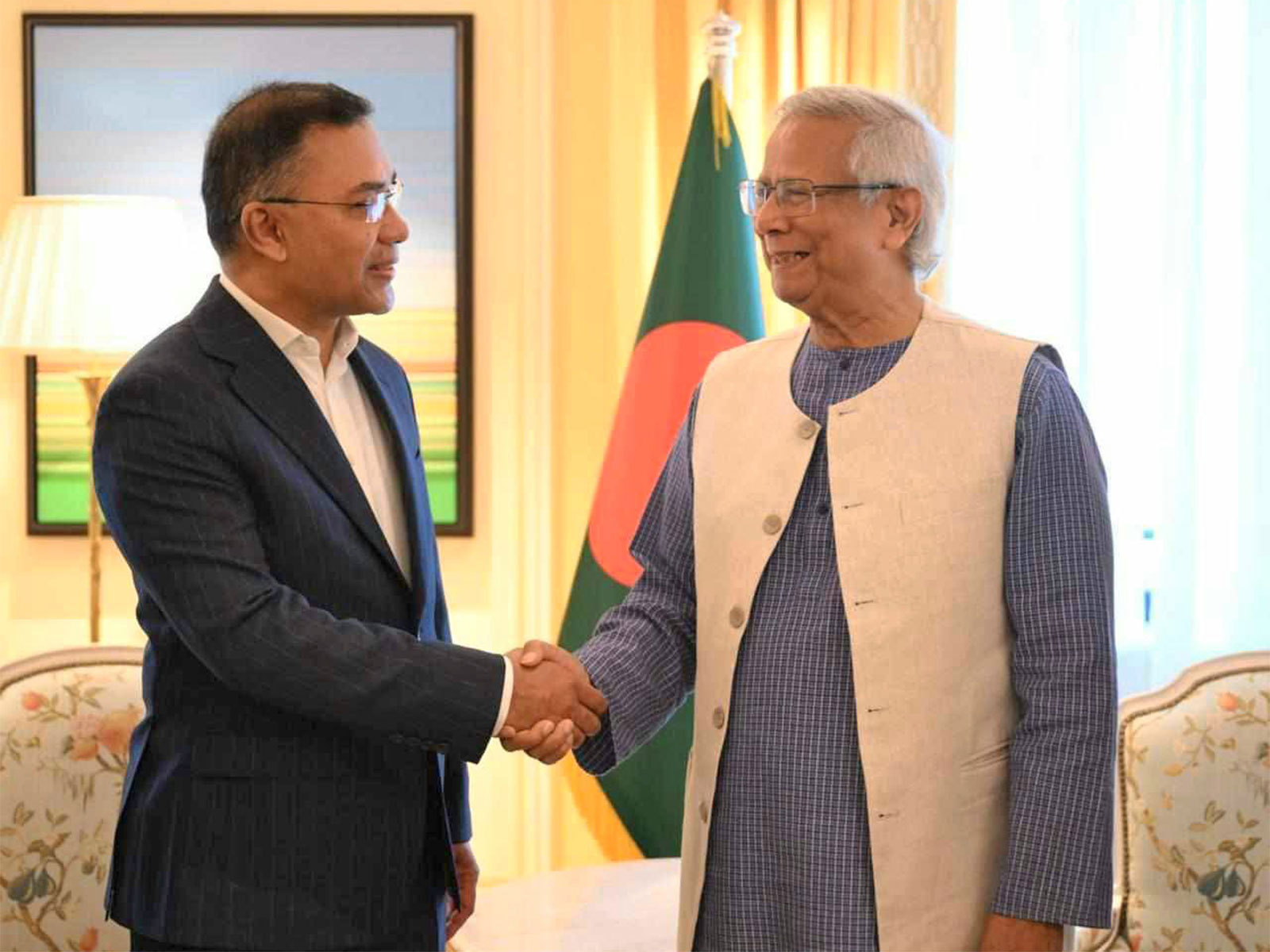 Acting Chairman of the BNP, Tarique Rahman with Bangladesh's Chief Advisor of the Interim Government, Professor Muhammad Yunus (Photo/X@bdbnp78)