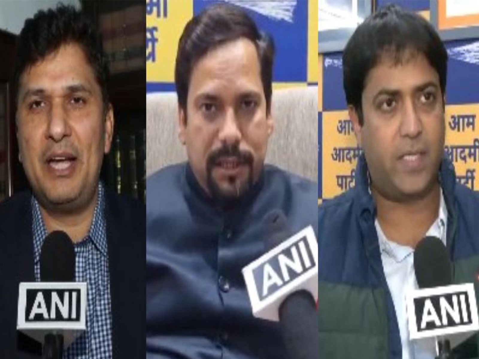 Delhi AAP President Saurabh Bharadwaj, AAP leader Adil Ahmed Khan and  AAP leader Sanjeev Jha. (Photo/ANI)