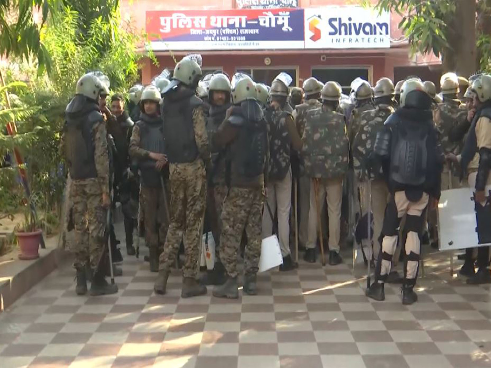 Security forces were deployed after a stone pelting incident in Chomu (Photo/ANI)