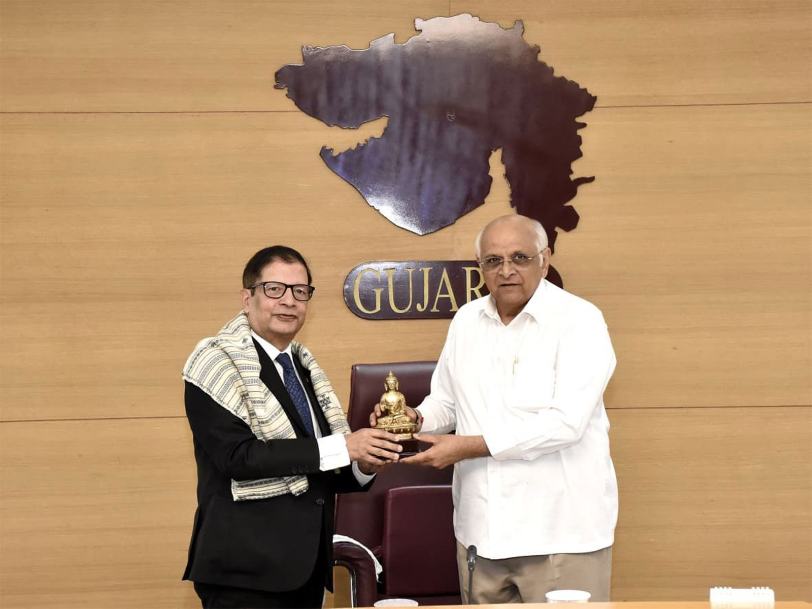 Nepal's ambassador Shankar Prasad Sharma pays a courtesy visit to Chief Minister Bhupendra Patel in Gandhinagar (Photo/Gujarat CMO)