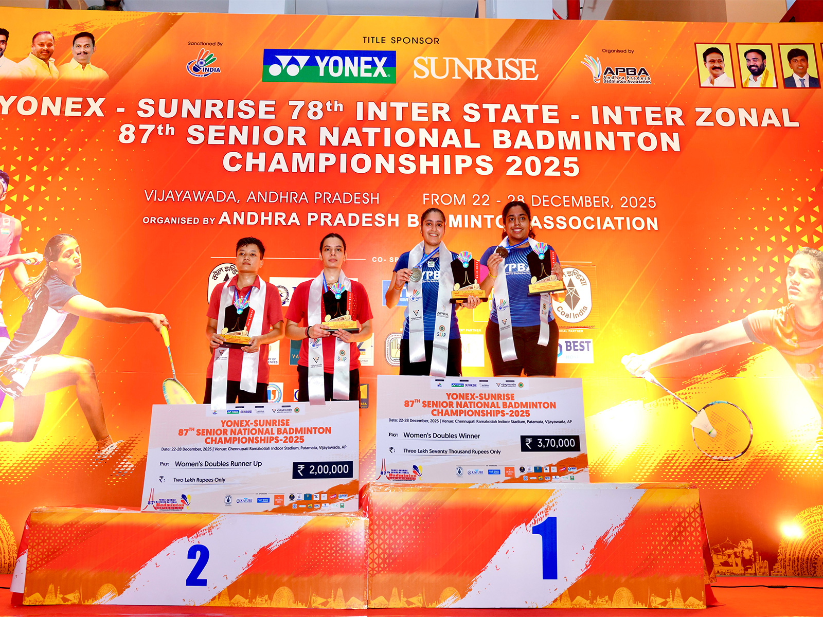 Ashwini Bhat K and Shikha Gautam on the podium. (Photo: BAI)