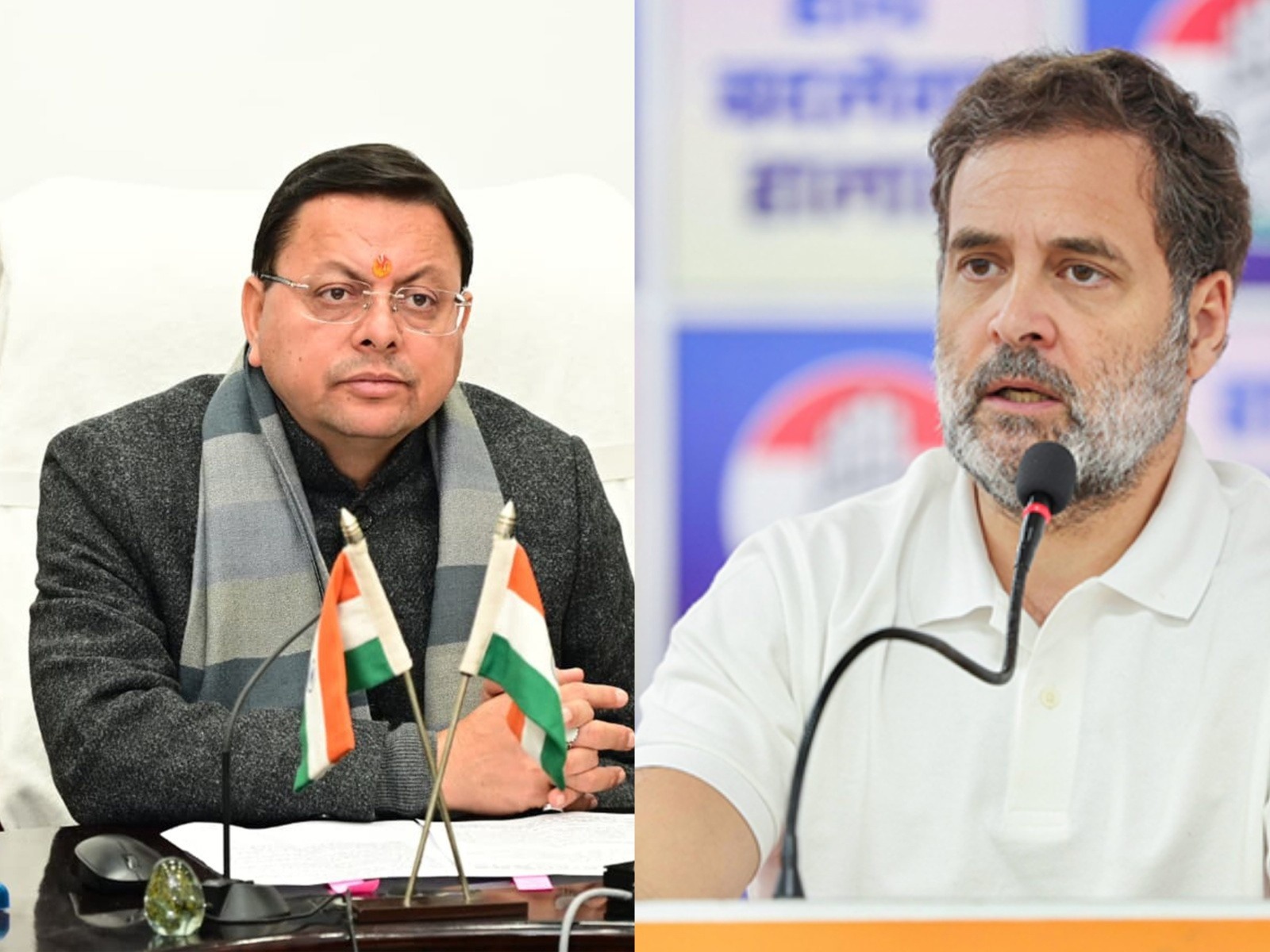 Uttarakhand CM Pushkar Singh Dhami and Congress MP Rahul Gandhi (Photo/ANI)