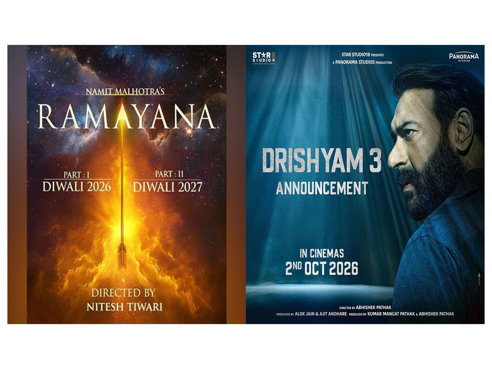 Ramayana(Photo/X/@malhotra_namit), Drishyam 3(Image source: Instagram/ @ajaydevgn))