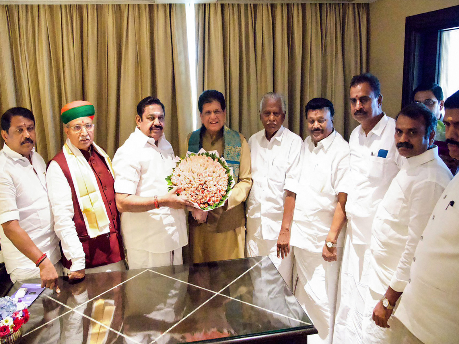 Union Minister Piyush Goyal meets Tamil Nadu BJP Chief Nainar Nagendran and AIADMK Chief Edappadi Palaniswami (Photo/ANI)