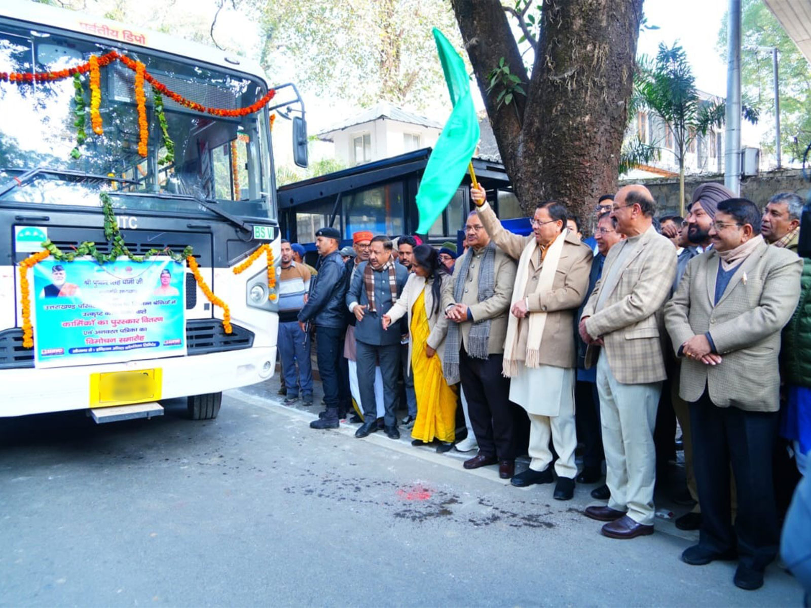 Uttarakhand CM flags off 100 new buses for UTC (Photo/ANI)