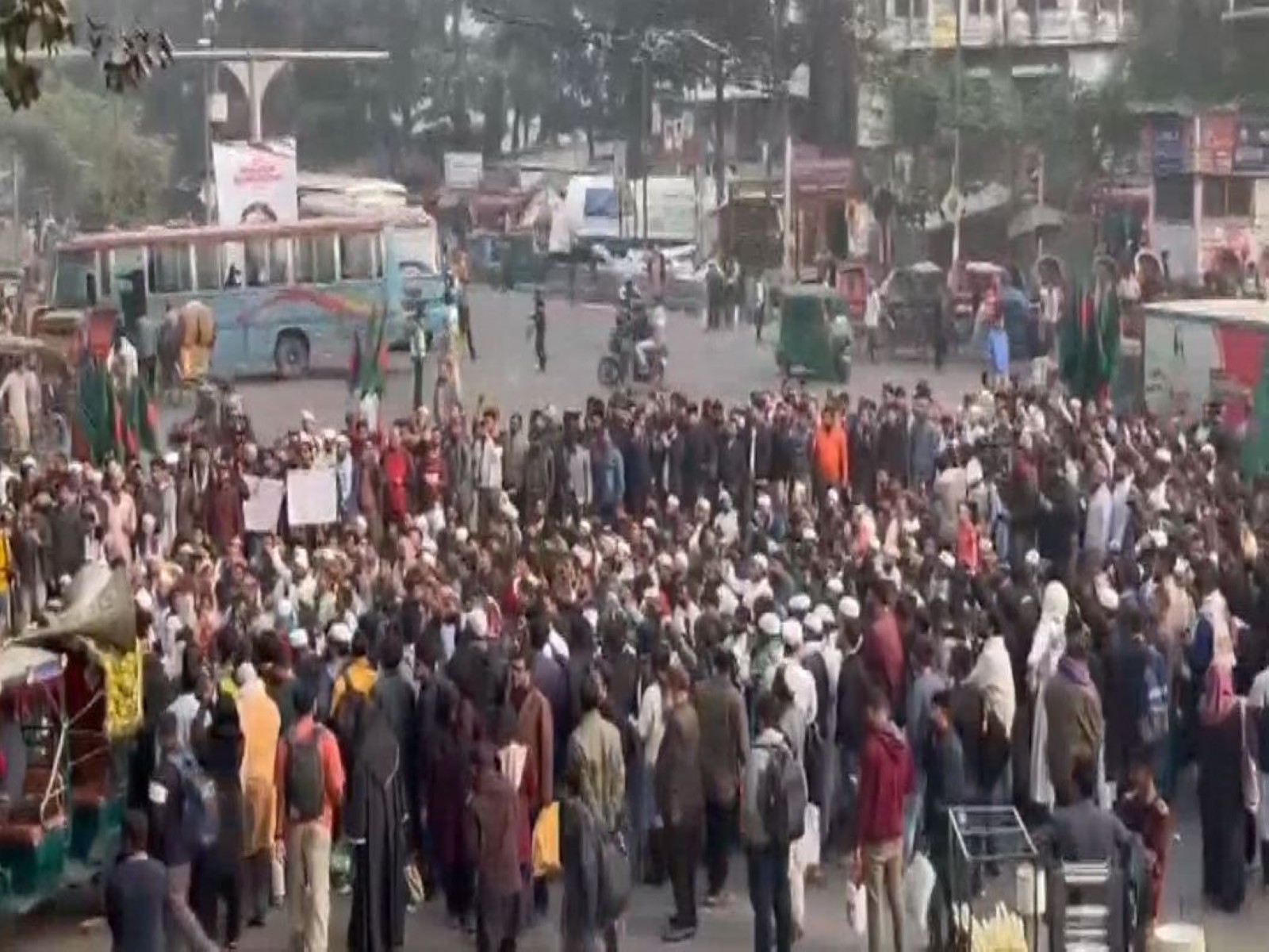 Organisation Inqilab Moncho holds a protest rally at Shahbagh in Dhaka (Photo/ANI)