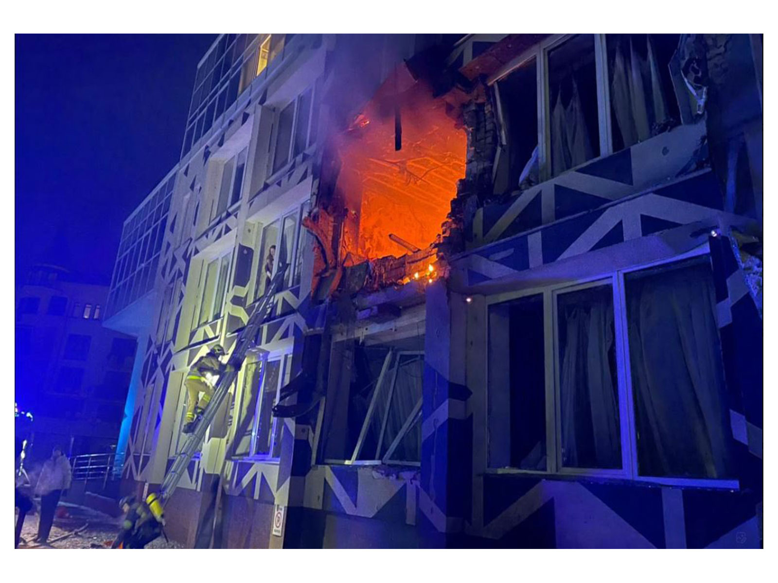Firefighters respond to a blaze at a medical facility in Kyiv after a Russian "Shahed" drone strike caused extensive damage during overnight attacks, with Ukrainian authorities reporting casualties and evacuations. (Image: X/@andrii_sybiha)