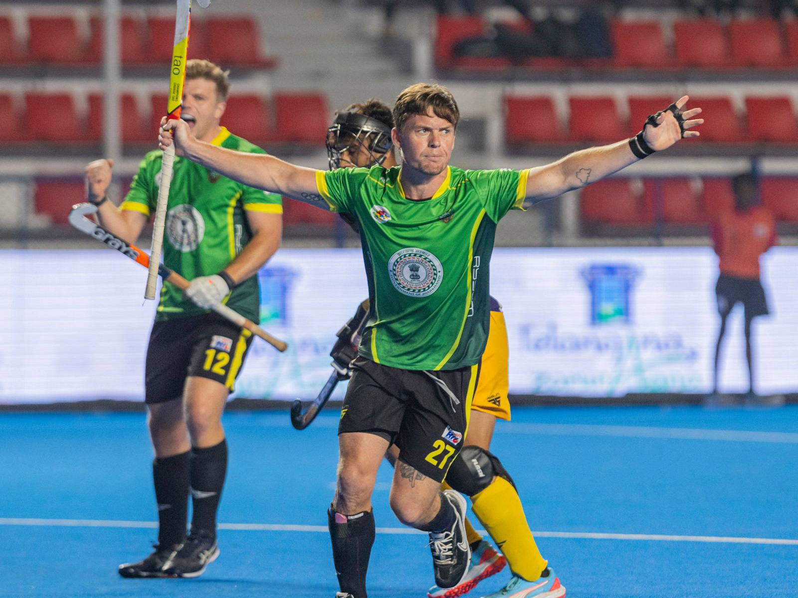 Hyderabad Toofans players celebrating. (Photo: Hockey India media)