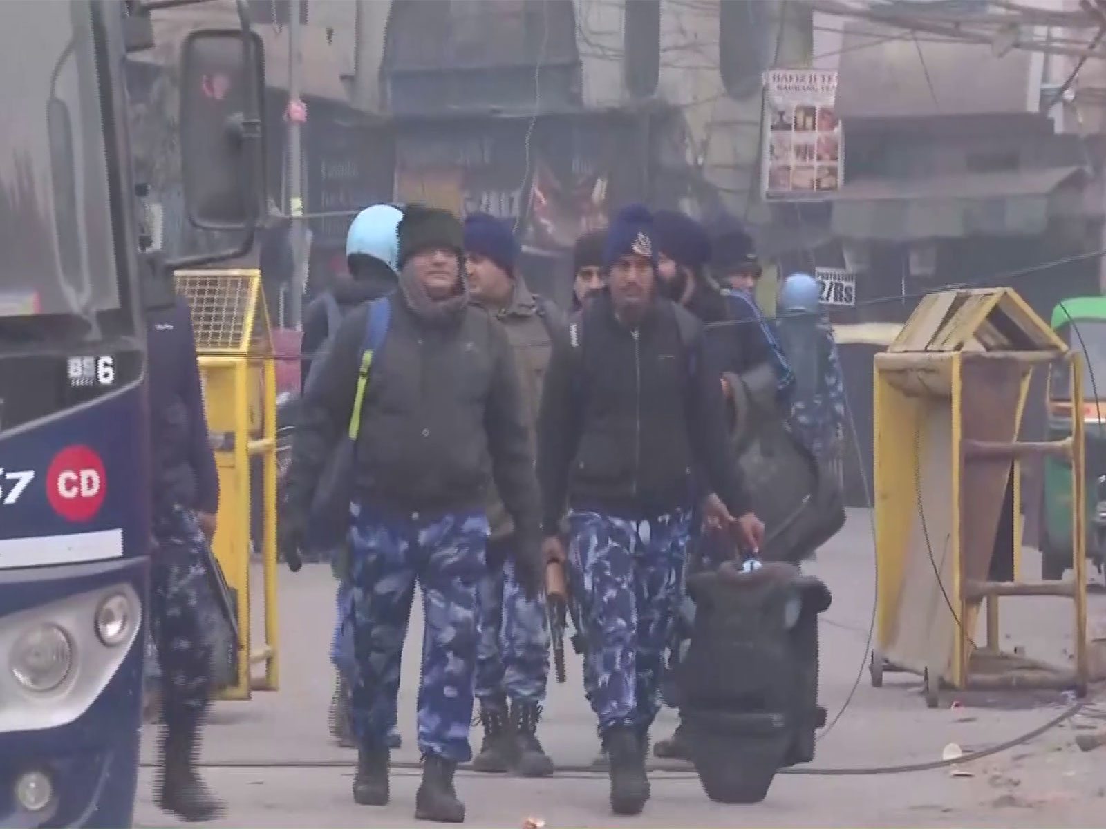 Security personnel at Turkman Gate area in New Delhi (Photo/ANI)