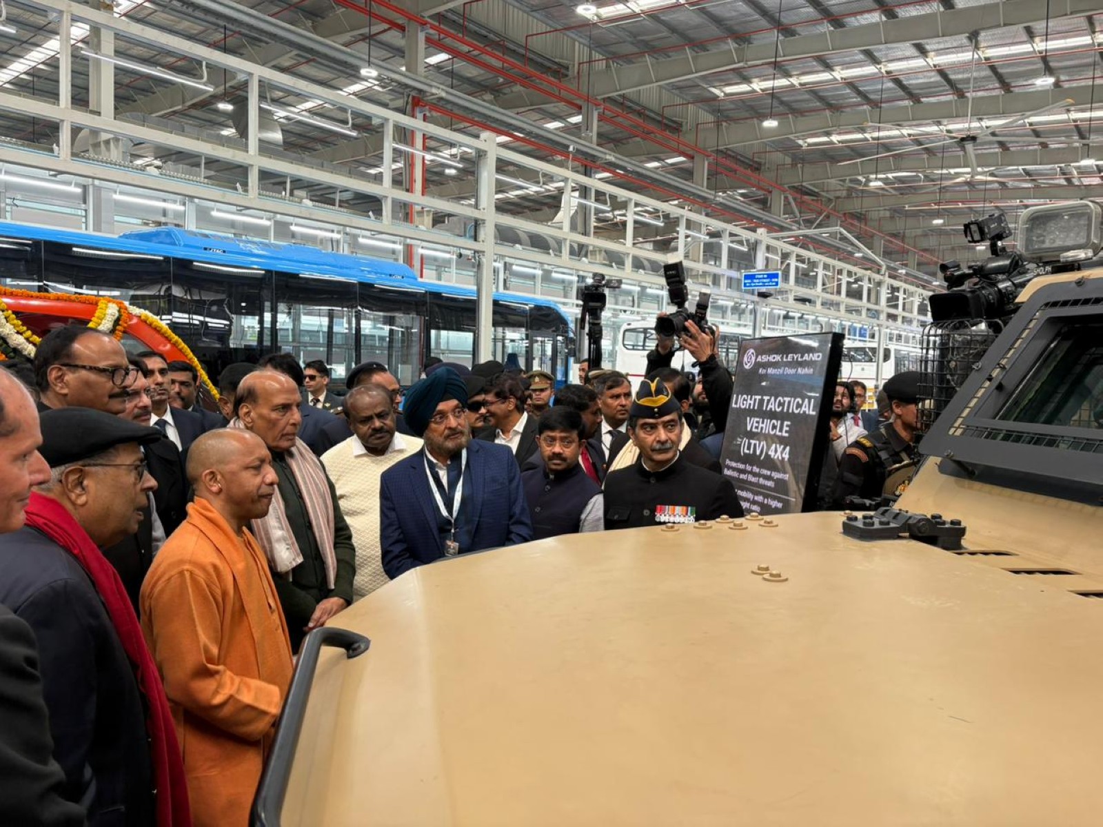 Defence Minister Rajnath Singh at Ashok Leyland's manufacturing plant in Lucknow (Photo/ANI)