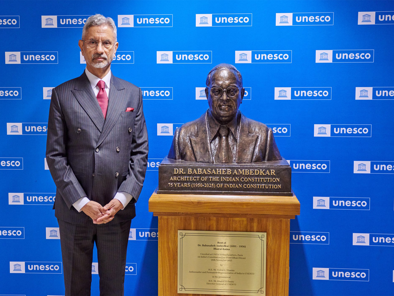 EAM Jaishankar pays respects to Dr Bhimrao Ambedkar at the UNESCO Headquarter (Photo/X@DrSJaishankar)
