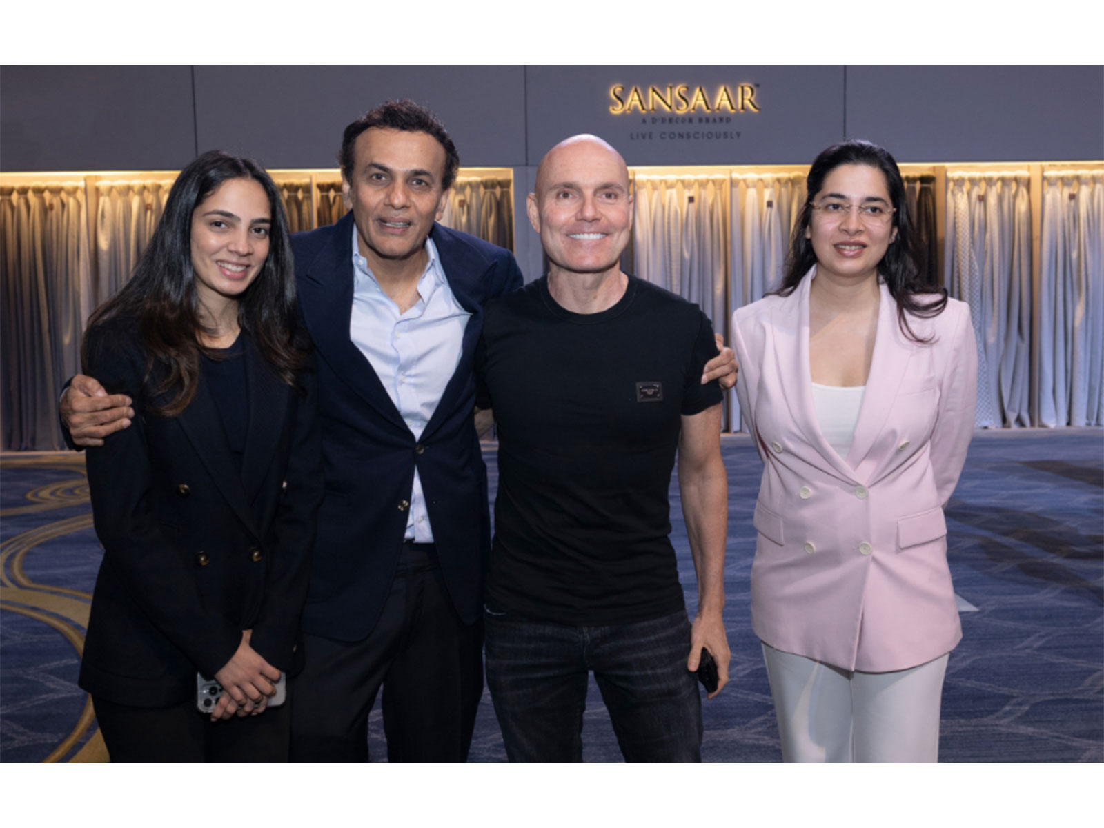 L-R: Sarah Arora, Co-founder of Sansaar; Sanjay Arora, Managing Director of D'Decor Exports Pvt. Ltd.; Gary Neiman, Director at Bru Textiles; Sanjana Arora, Co-founder of Sansaar