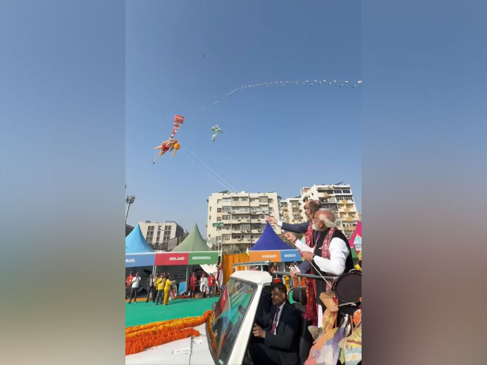 PM Modi, German Chancellor Merz fly kite depicting Lord Hanuman at International Kite Festival (Photo/ANI)
