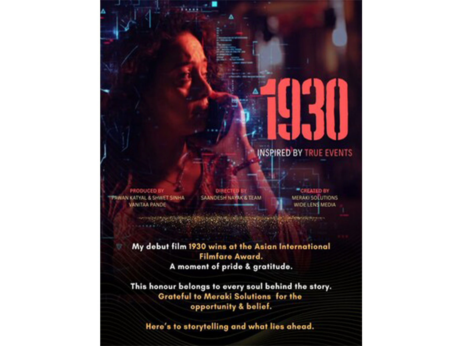 Meraki Solutions' short film 1930 produced by Vanitaa Pande garners top international and Indian awards, ahead of its upcoming Hungama OTT release