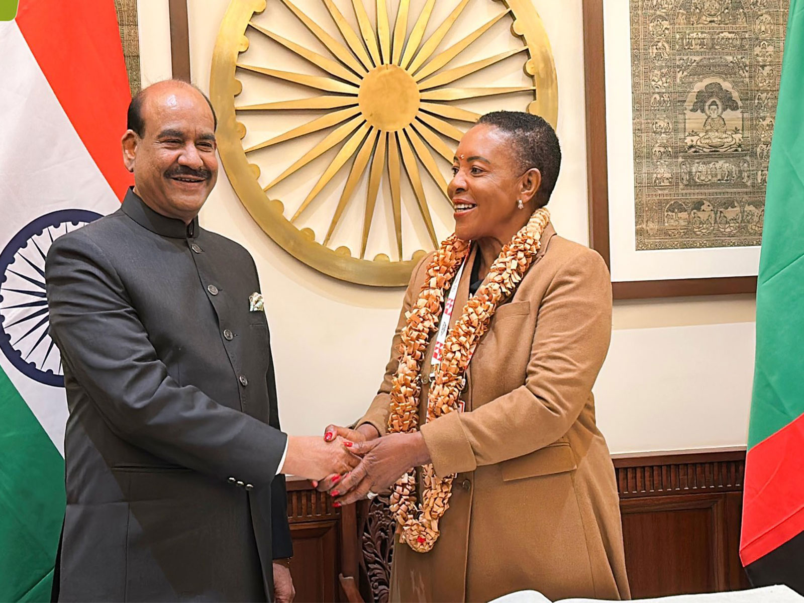 LS Speaker Om Birla with Zambia National Assembly Speaker Nelly Butete Kashumba Mutti (Photo/ X@ombirlakota)