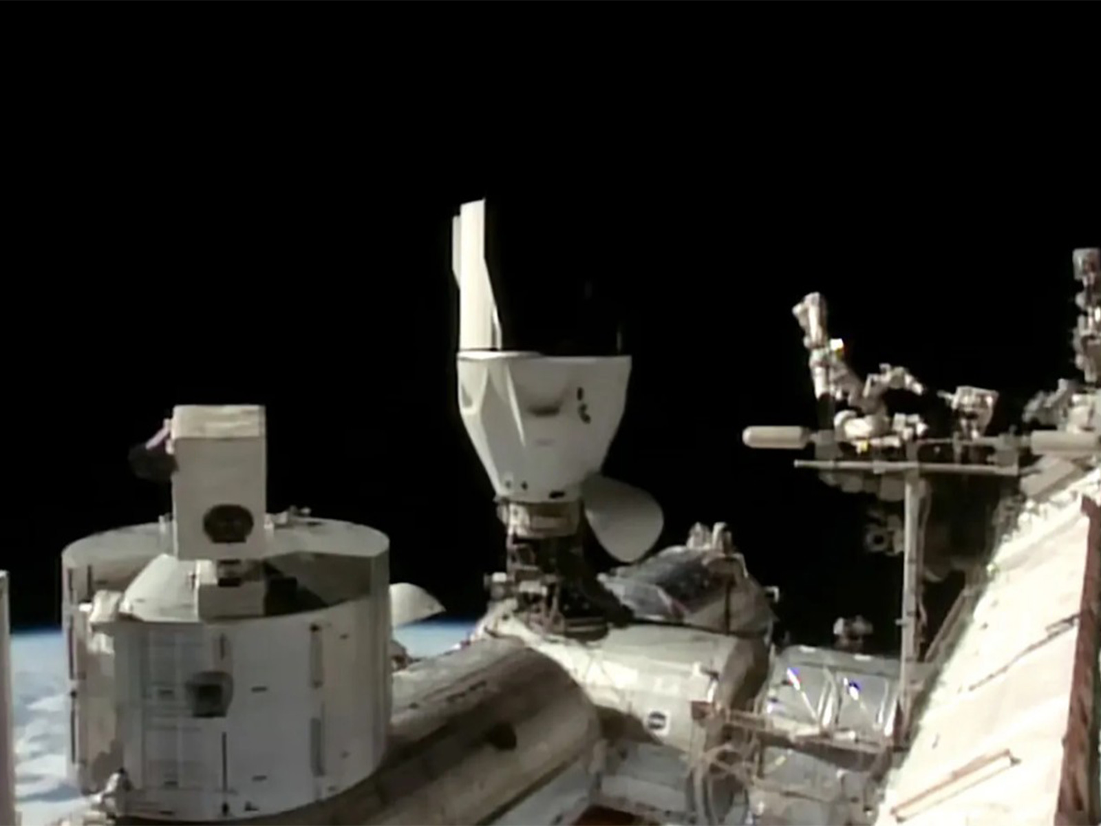 The SpaceX Dragon crew spacecraft with four Crew-11 members aboard is seen docked to the Harmony module's space-facing port on the International Space Station. (Photo/@NASA)