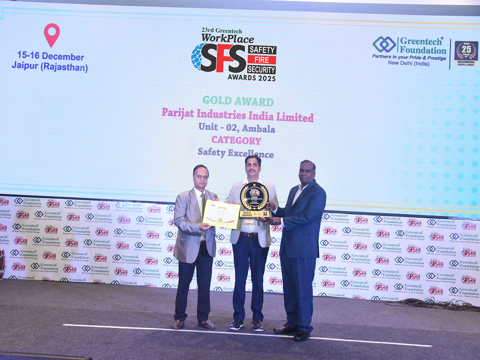 Parijat Industries' Unit 2, Ambala Receives Gold Award at the 23rd Greentech Workplace Safety, Fire & Security Awards 2025