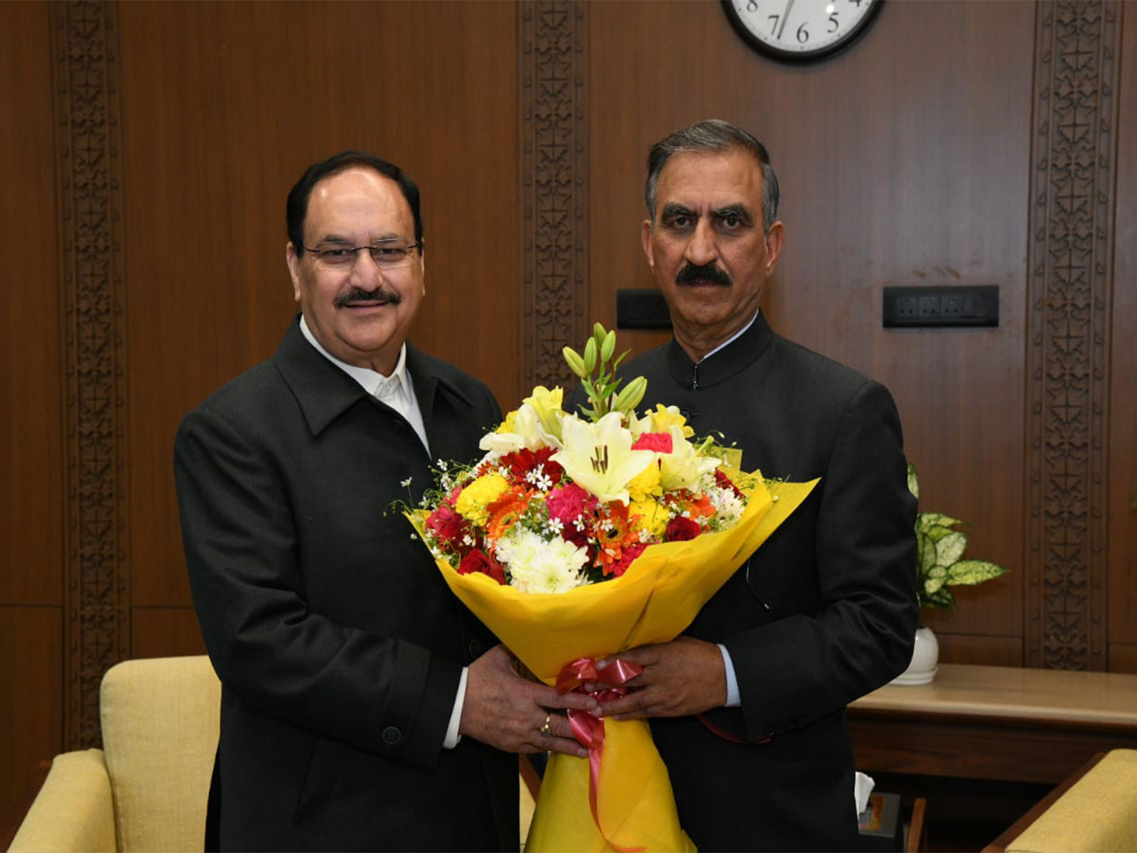 Union Minister Jagat Prakash Nadda with Himachal Pradesh CM Sukhvinder Singh Sukhu (Photo/ANI)