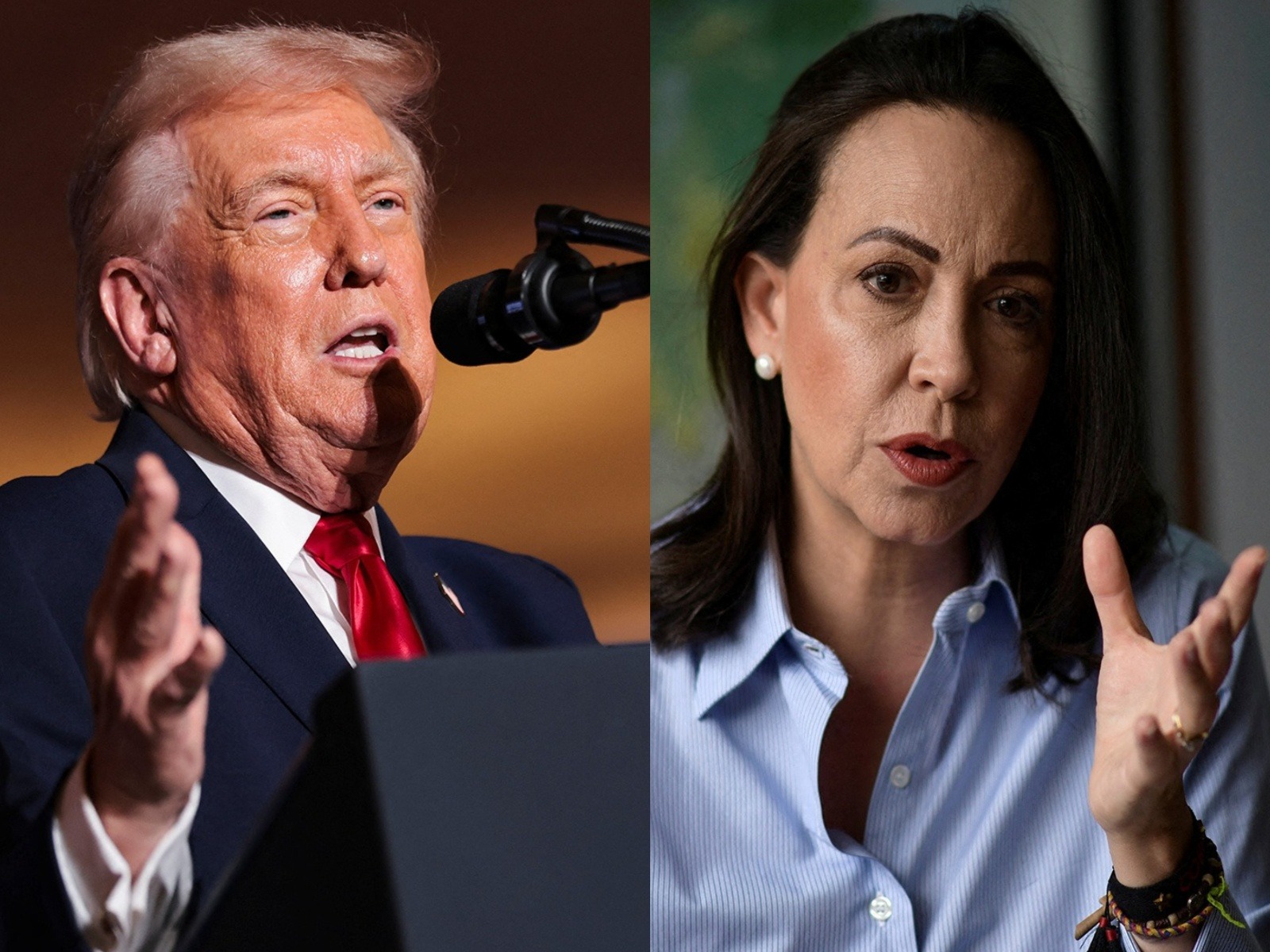 US President Donald Trump (on left) and Venezuelan opposition leader Maria Corina Machado (File Photo/Reuters)