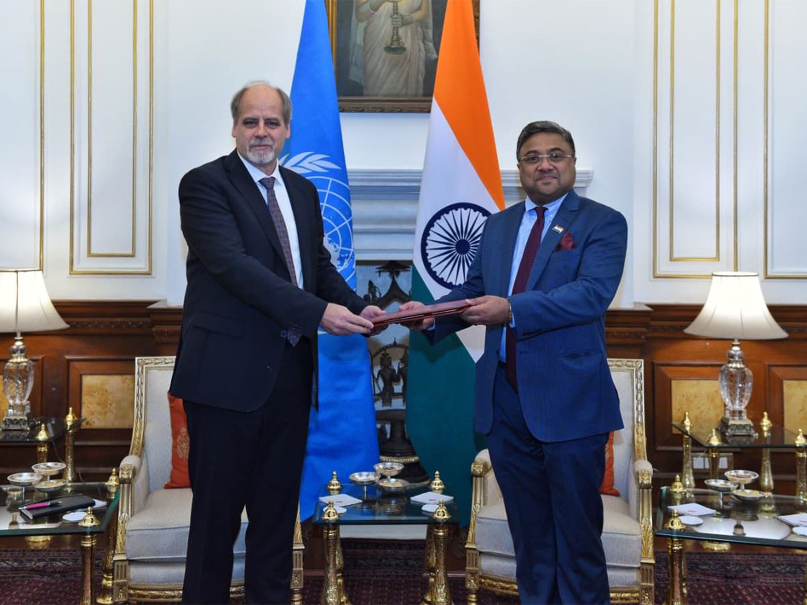 Stefan Priesner UN's Resident Coordinator in India with Secretary (West), Ministry of External Affairs, Sibi George (Photo: X@MEAIndia)