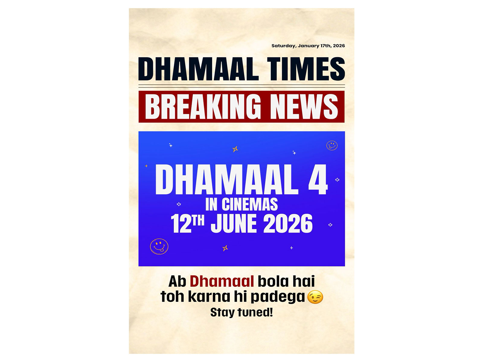 Dhamaal 4 release announcement (Image source: T-Series)