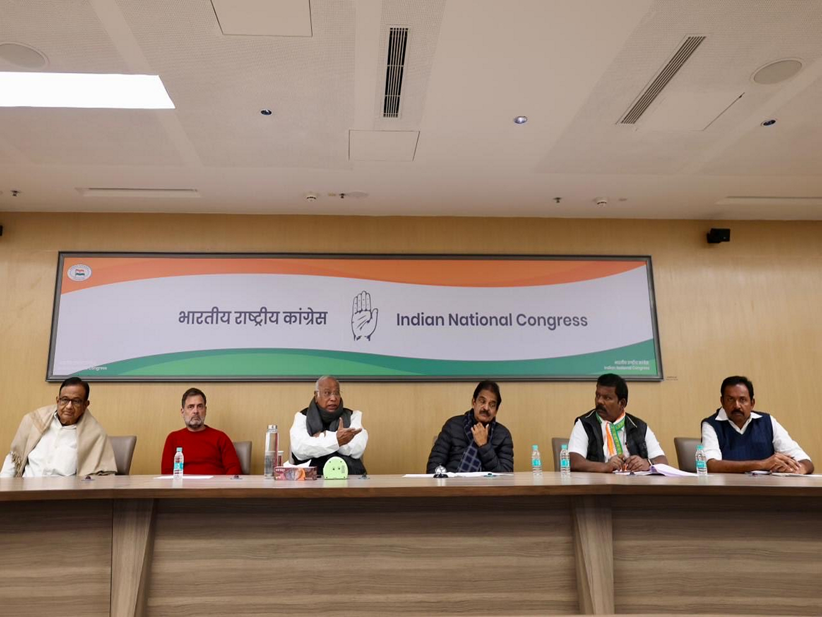 Indian National Congress (INC) leaders in New Delhi. (Photo: @kcvenugopalmp/X)