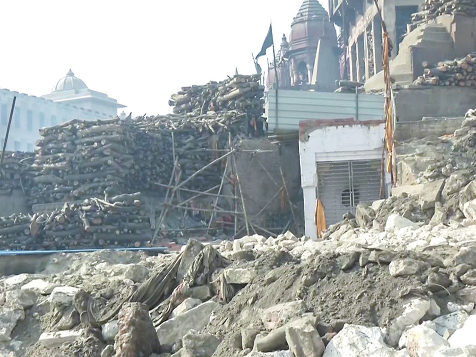Old structures being demolished for the renovation and revamp of Manikarnika Ghat (Photo/ANI)