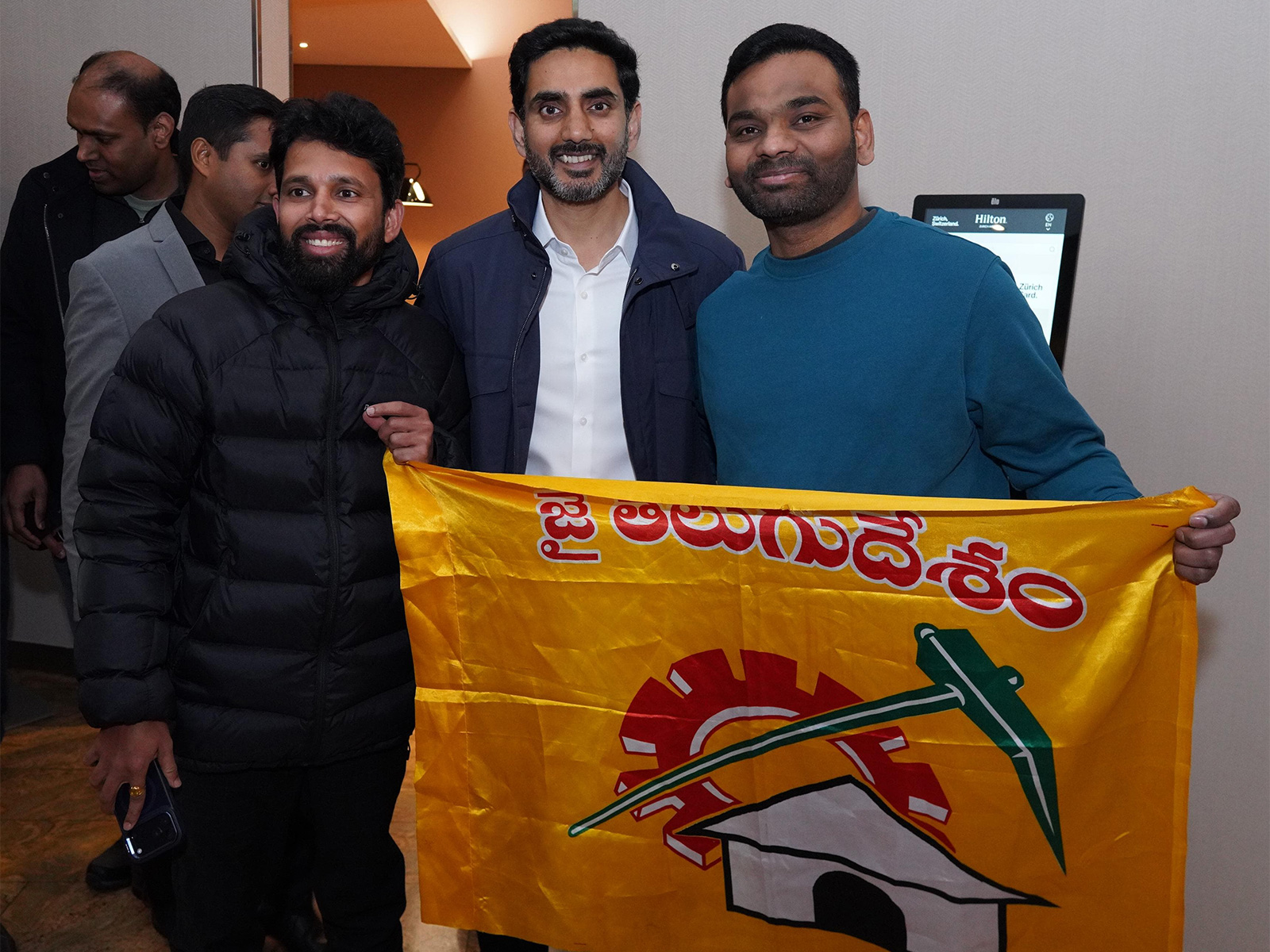 Andhra Pradesh Minister Nara Lokesh with NRI TDP members in Zurich (Photo: x/@naralokesh)