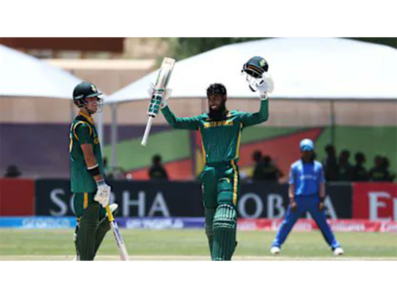 Muhammed Bulbulia after scoring his ton for SA. (Photo: @ICC X)