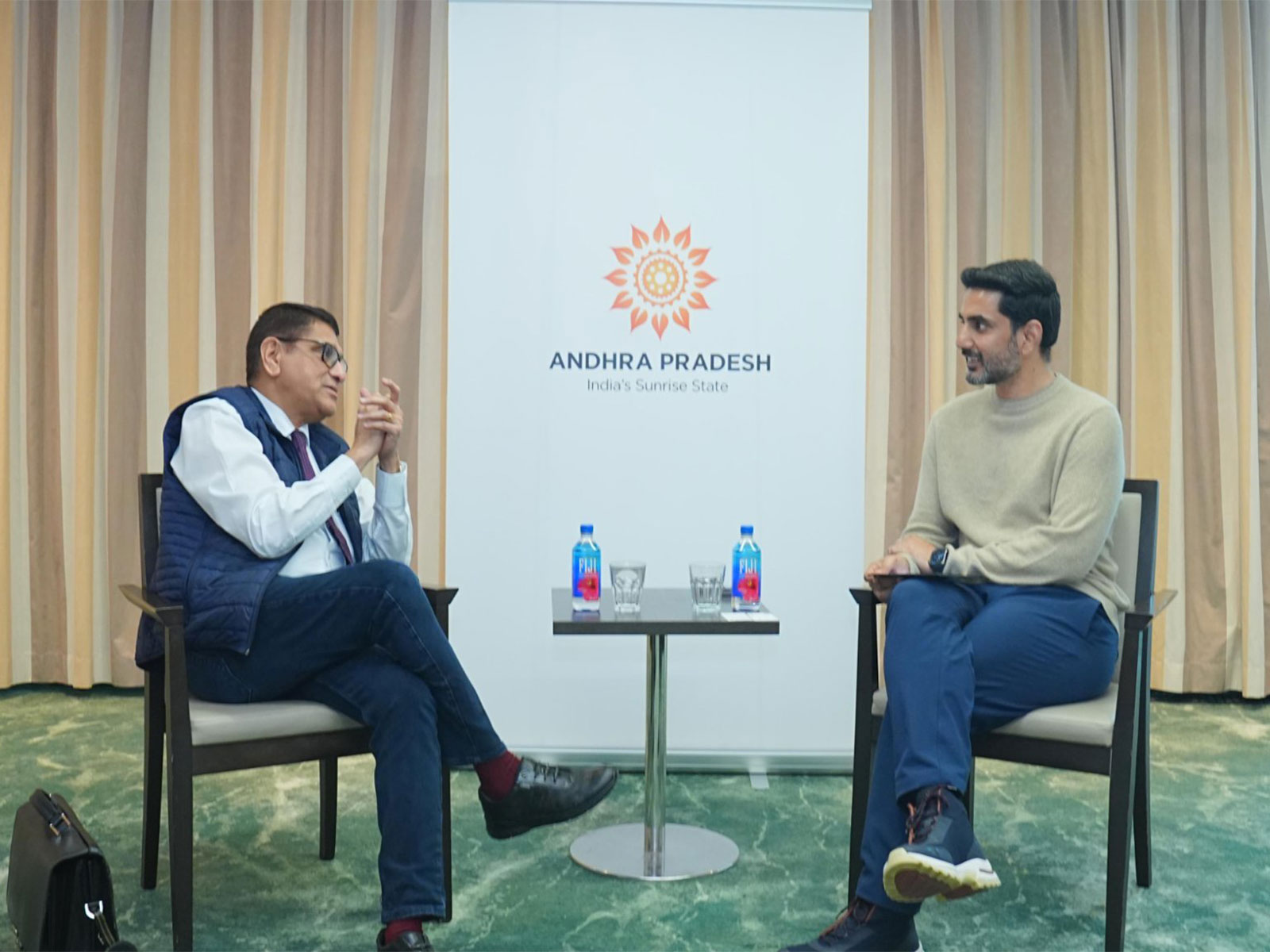 Andhra Minister Nara Lokesh with Deepak Mane, Chairman of Buhler Group. (Photo/ANI)