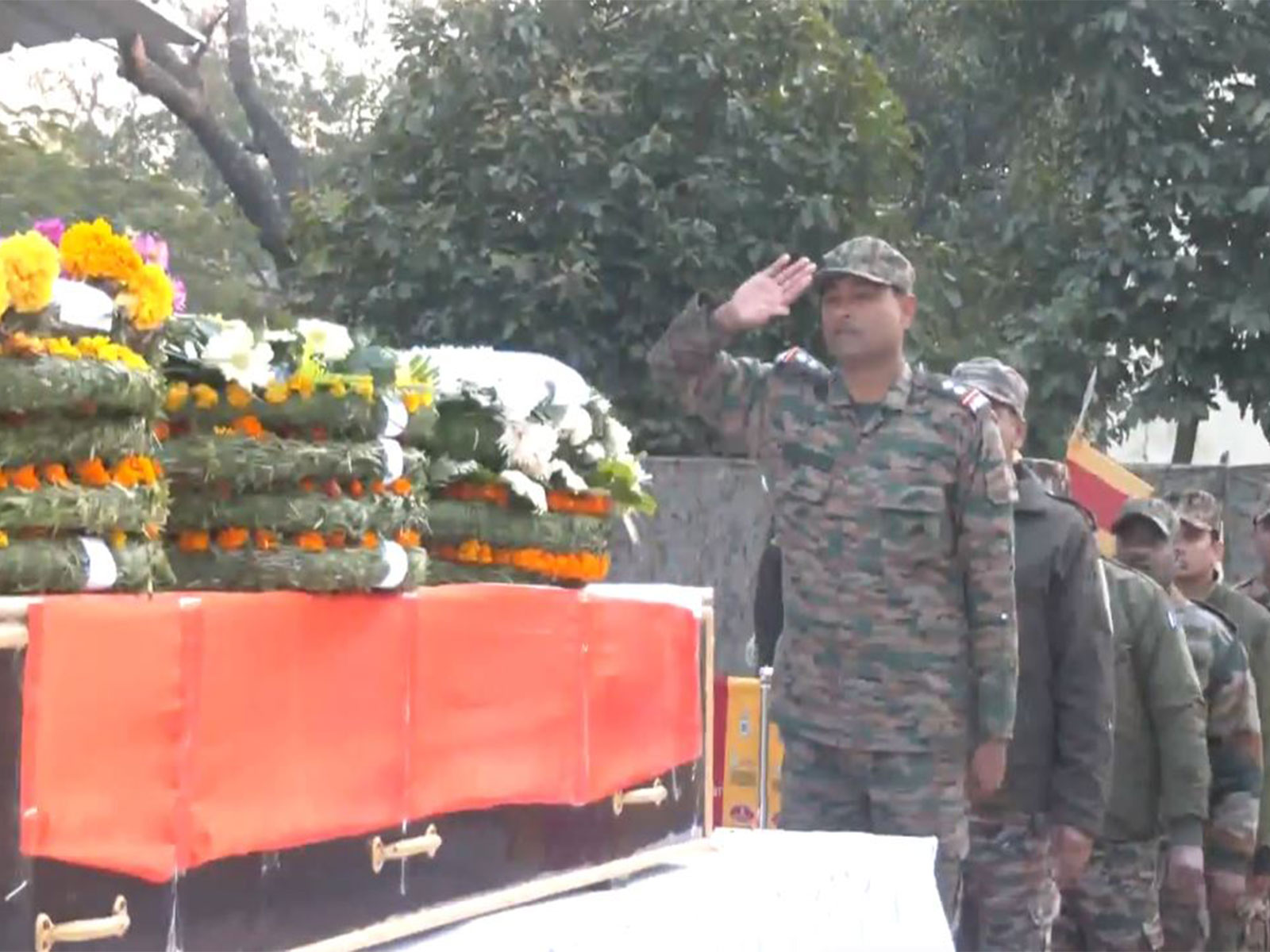 Jammu: Army officers pay last tributes to Havildar killed in Kishtwar counter-terror operation (Photo/ANI)