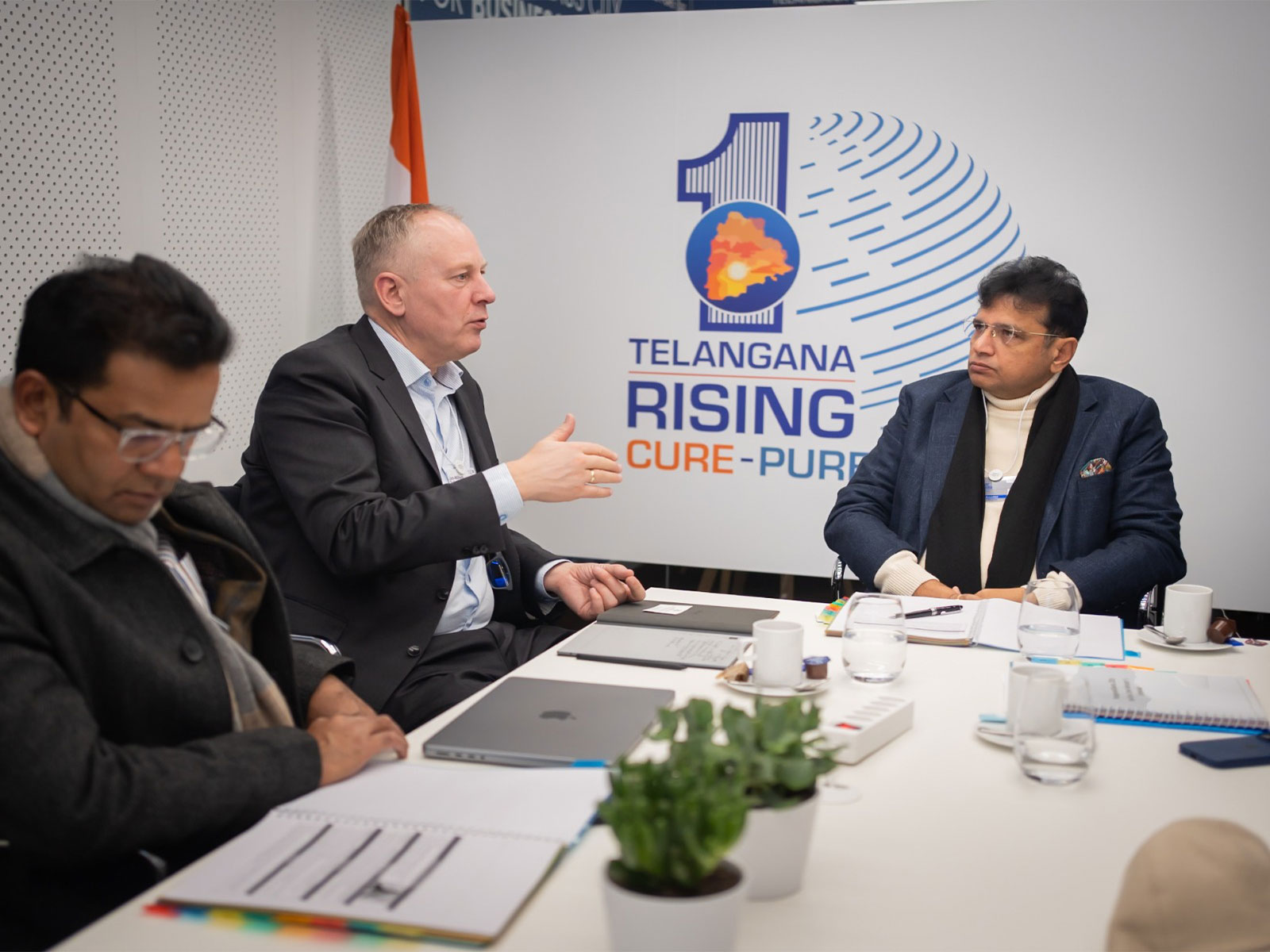 'Telangana Rising' delegation meets global leadership of renowned health tech company Royal Philips at World Economic Forum 2026 in Davos. (Photo/TelanganaCMO)
