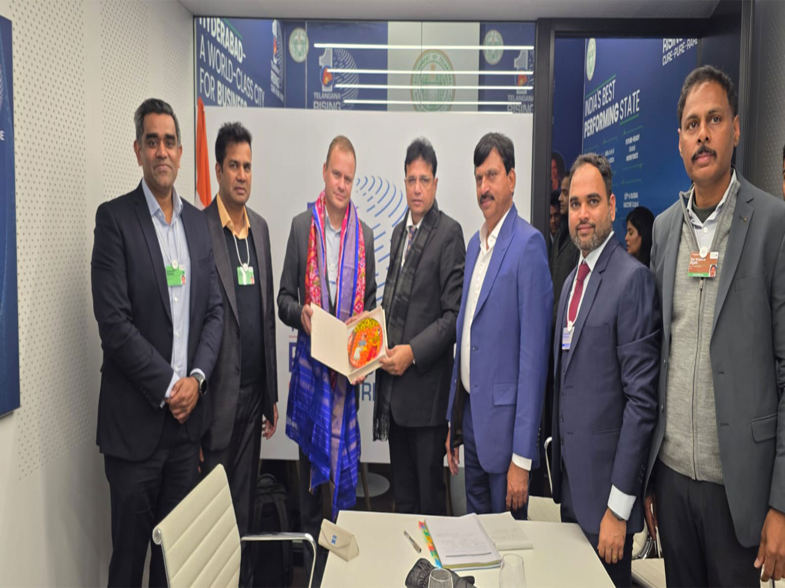 Telangana Rising delegation met Willem Uijen of Unilever in Davos. (Photo: ANI) 