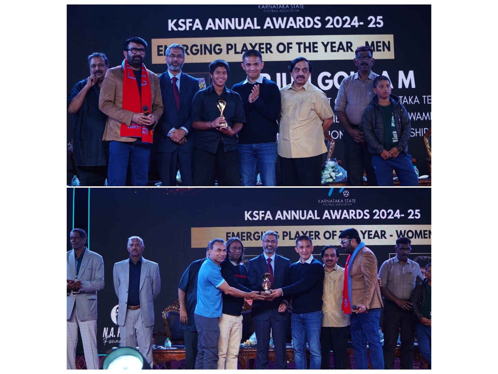 Roots Football Club, supported by B L Kashyap & Sons, receives honours at the inaugural Karnataka State Football Association (KSFA) Annual Awards 2024-25 in Bengaluru