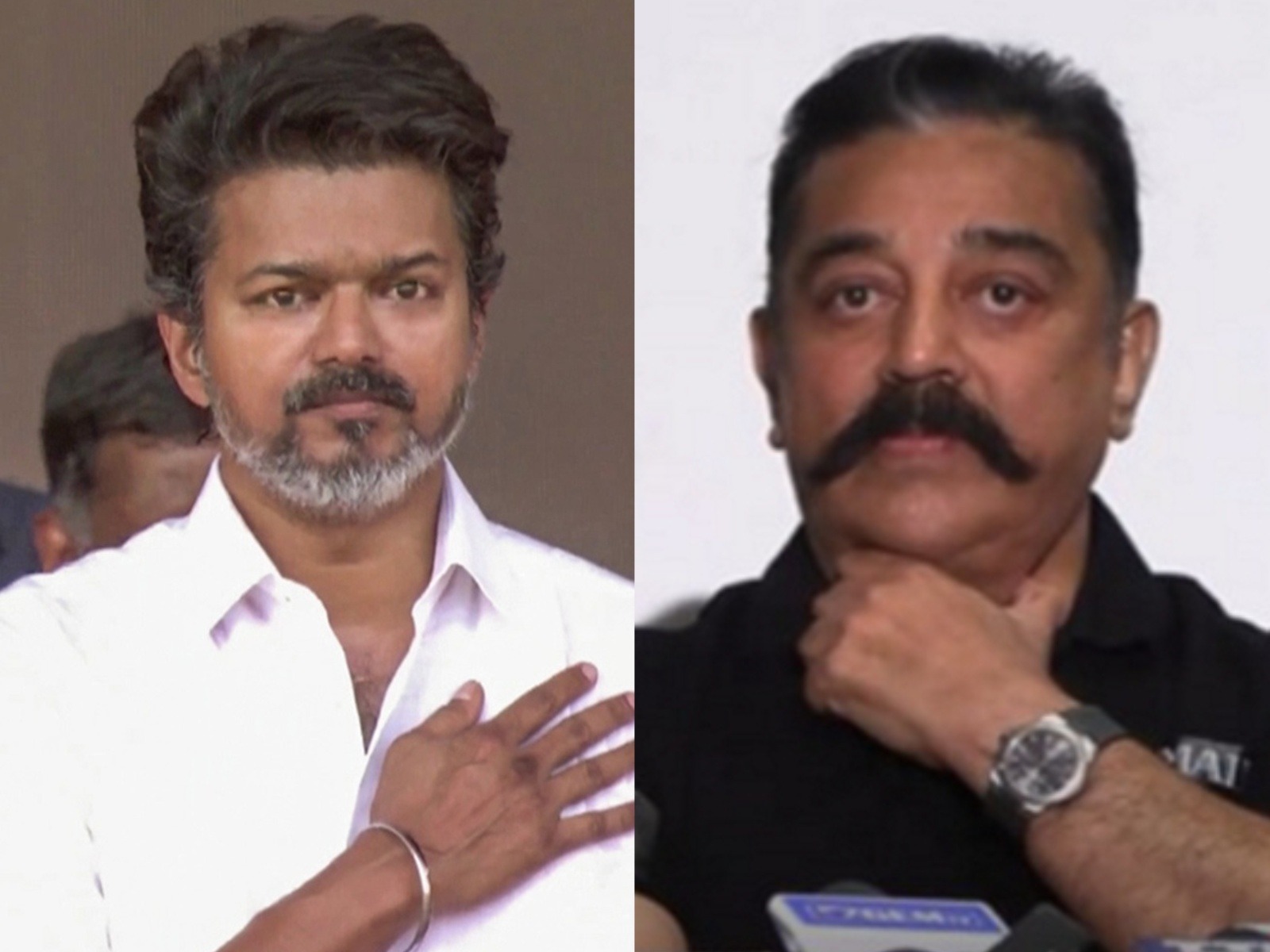 TVK chief Vijay (left) and MNM Chief Kamal Hassan (Photo/ANI)