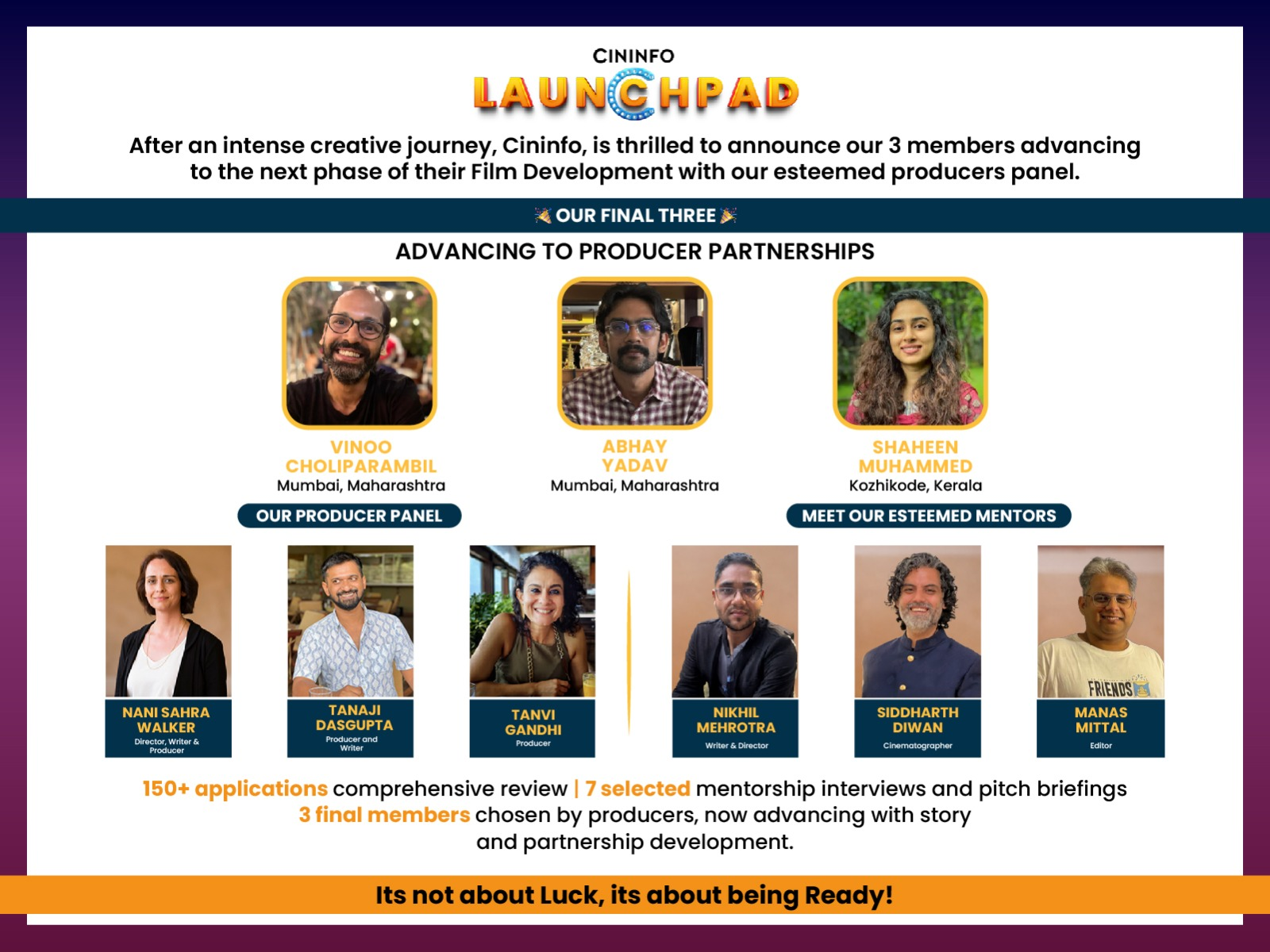 Cininfo Launchpad 2025 Announces Winners of its Screenwriter and Film Mentorship Lab in India