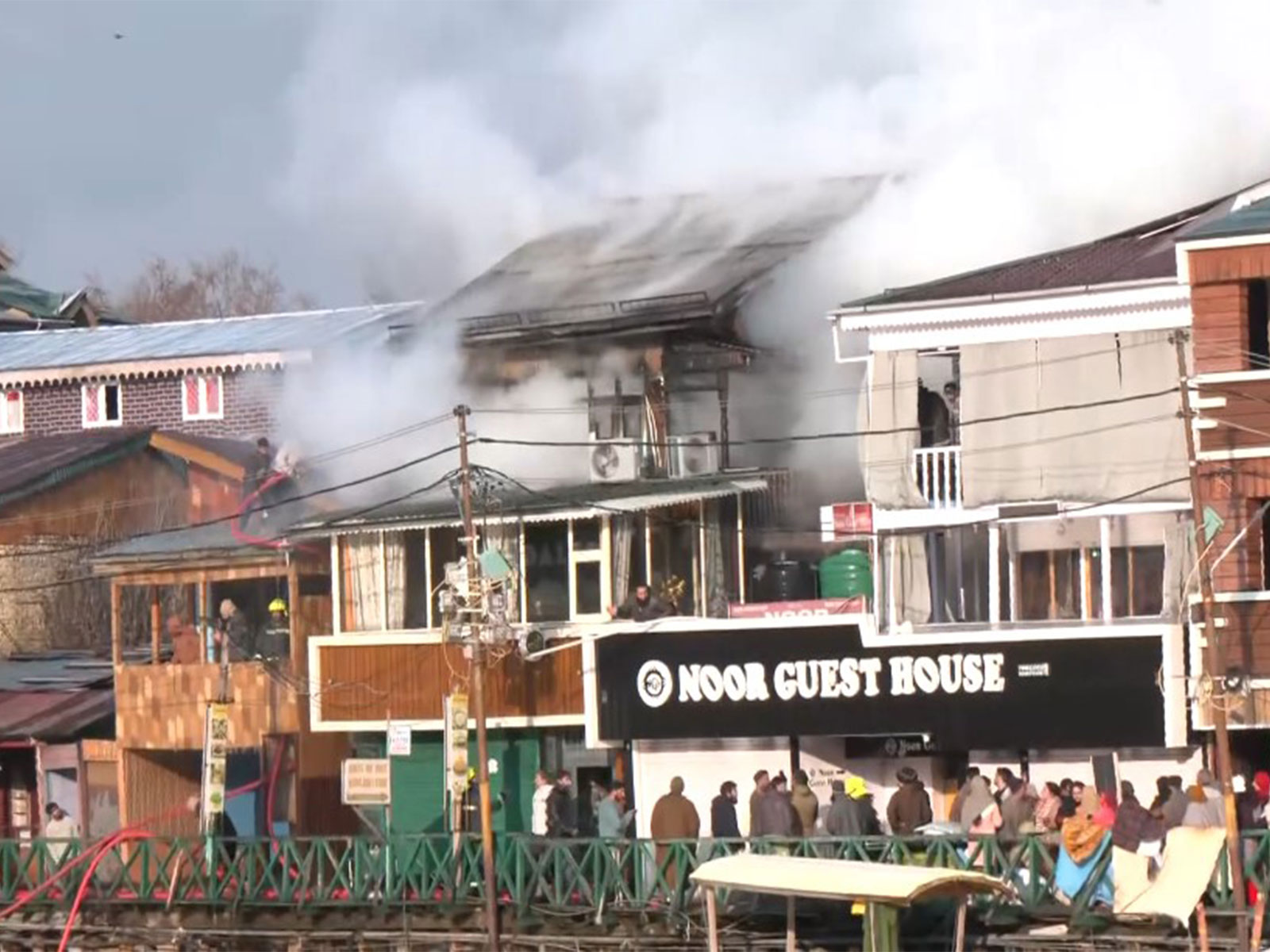 Guest house on fire in Srinagar, Jammu and Kashmir. (Photo/ANI)