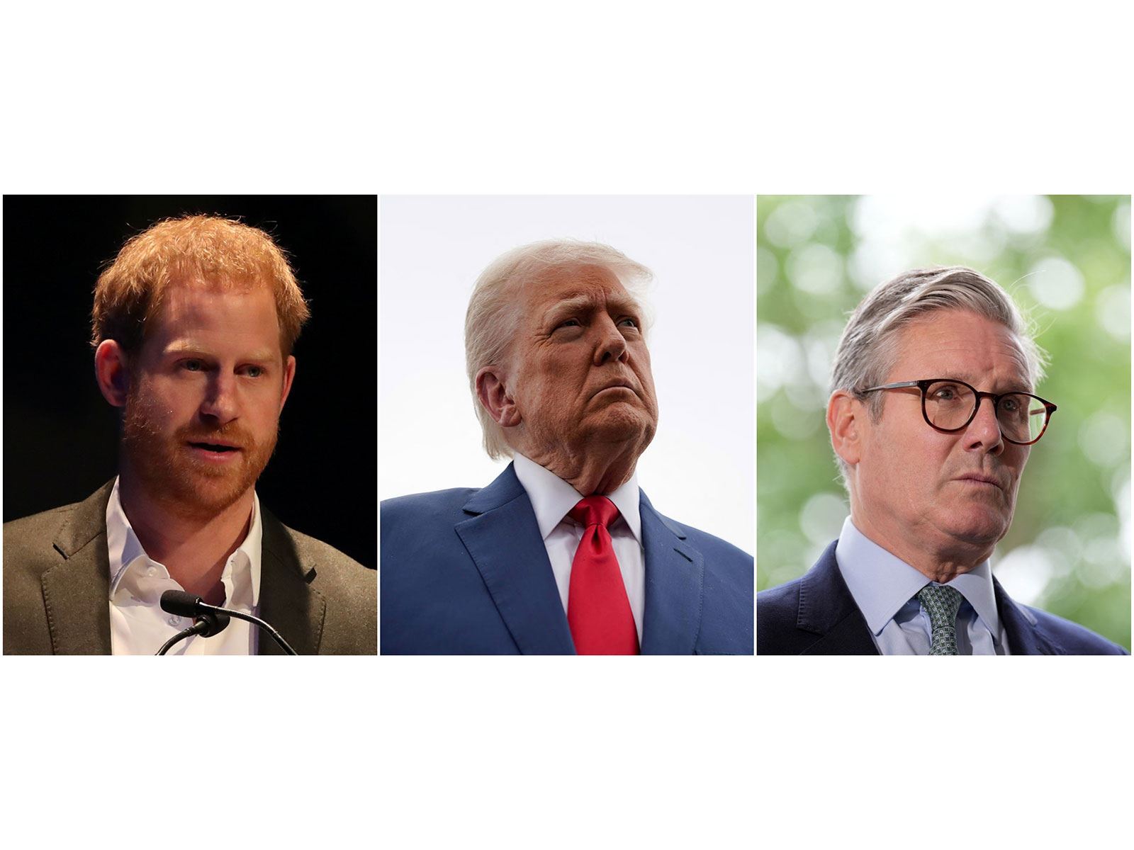 Prince Harry (left), US President Donald Trump (centre) and UK PM Keir Starmer (right) (Photos/Reuters)