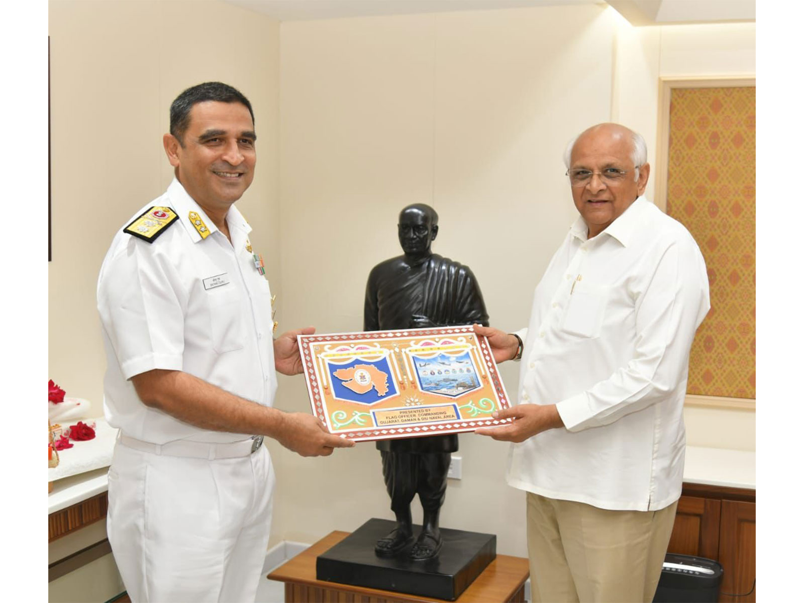 Rear Admiral pays a courtesy visit to Gujarat CM Bhupendra Patel (Photo/GujaratCMO) 