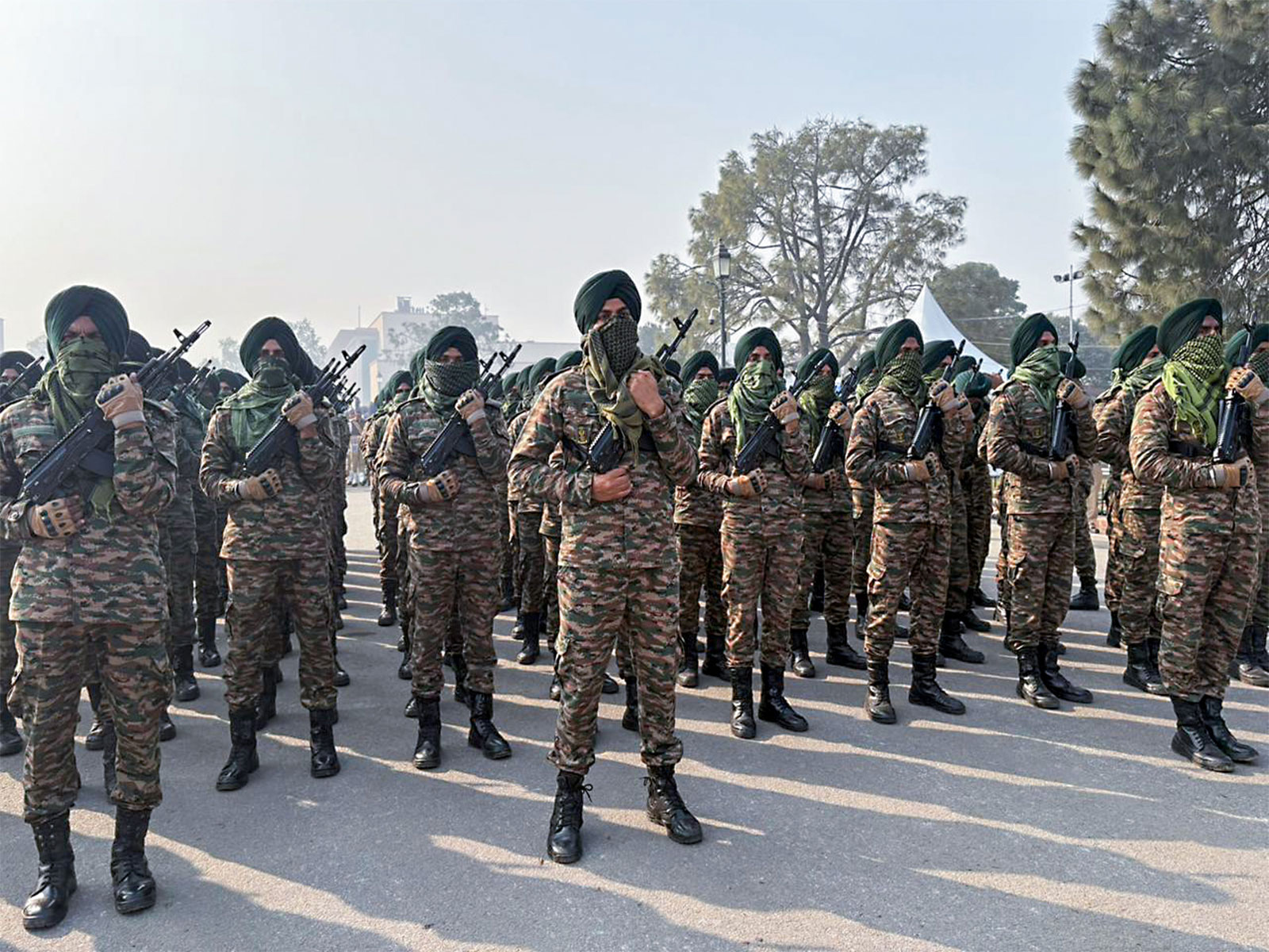 Army personnel at Vijay Chowk for Republic Day Parade rehearsal (Photo/ ANI)