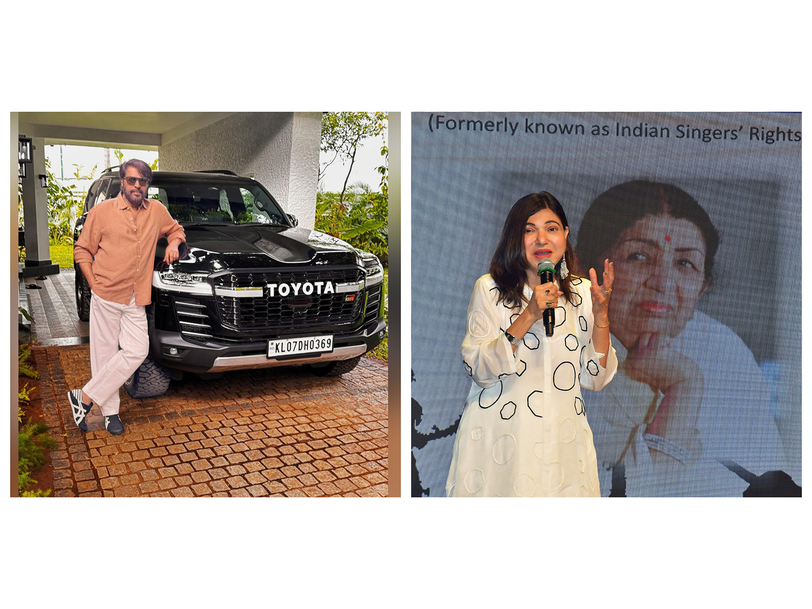 Veteran actor Mammootty and singer Alka Yagnik (Image source: Mammootty's Instagram andANI)